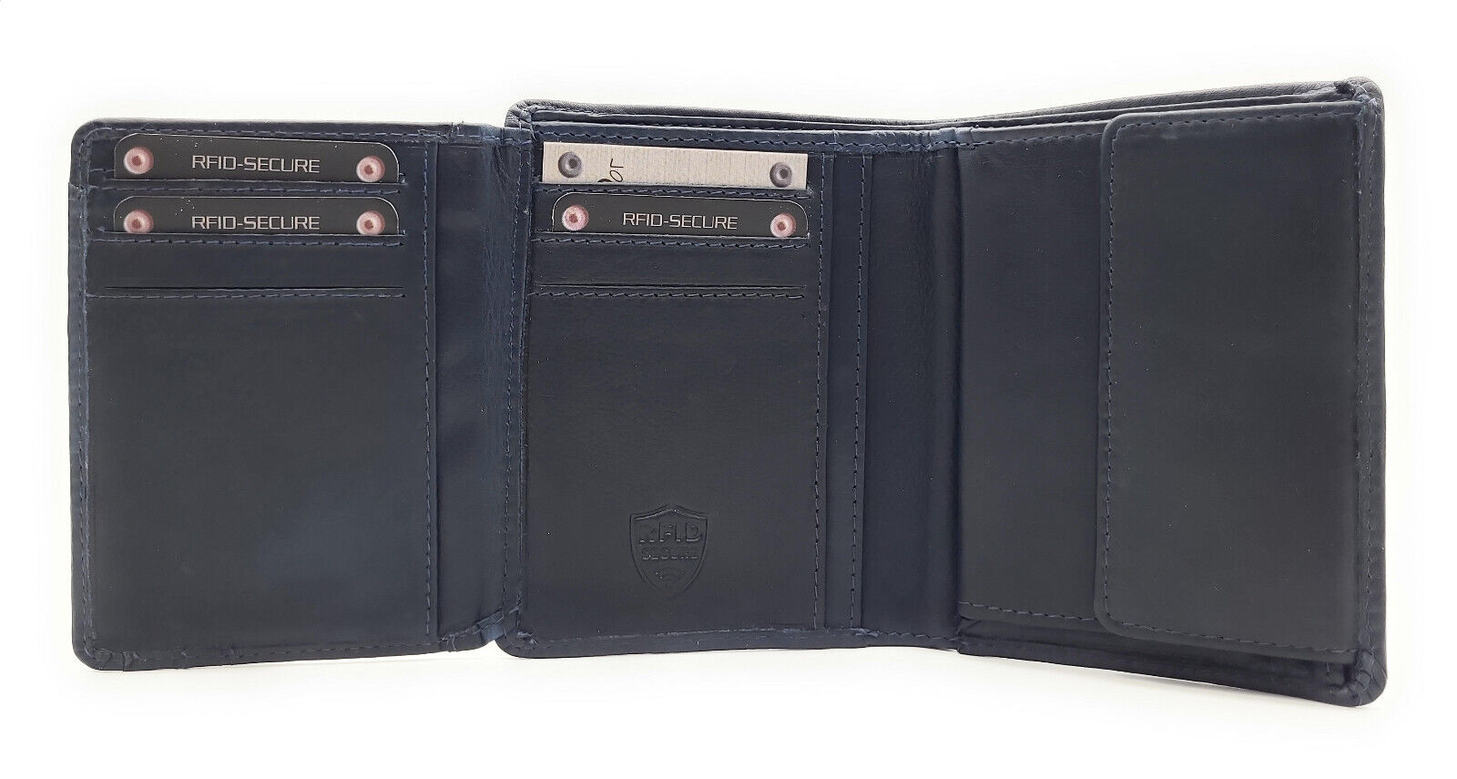 Jockey Club kompakte echt Leder Geldbörse Portemonnaie mit RFID Schutz gewachstes Rindleder navy blau