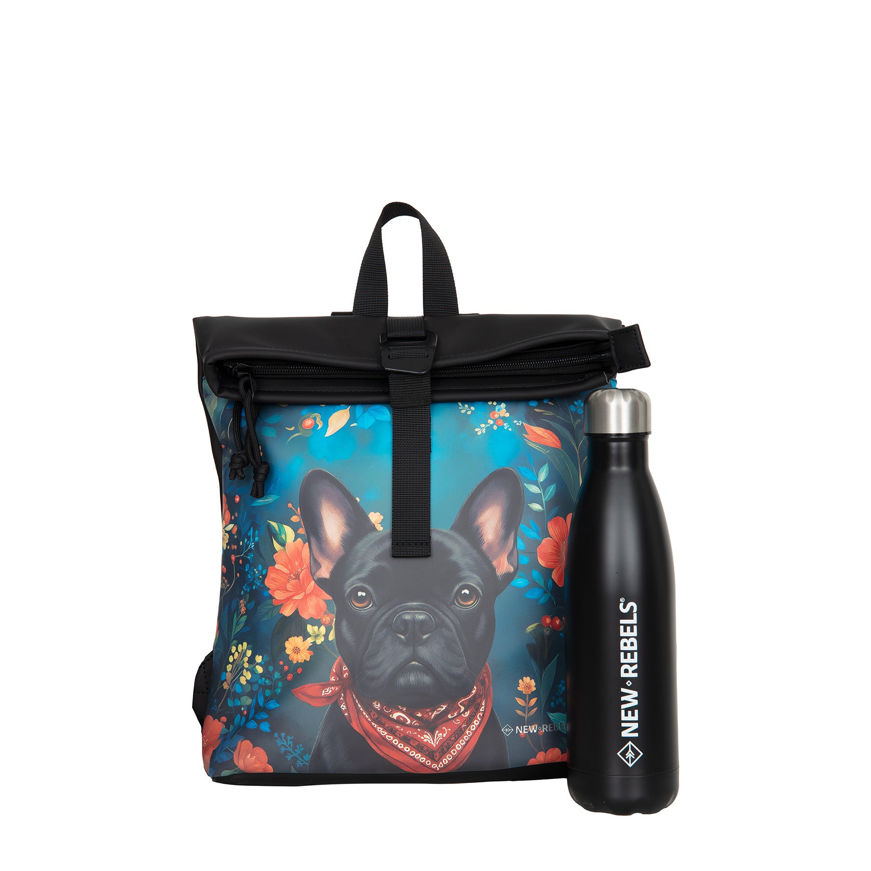 New Rebels Rolltop Cityrucksack Los Angeles – Stylischer Rolltop Rucksack mit Bulldogge - Design, Wasserabweisend & Praktisch