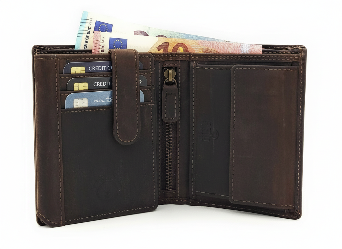 Jockey Club echt Leder Geldbörse Portemonnaie mit RFID Schutz dunkelbraun