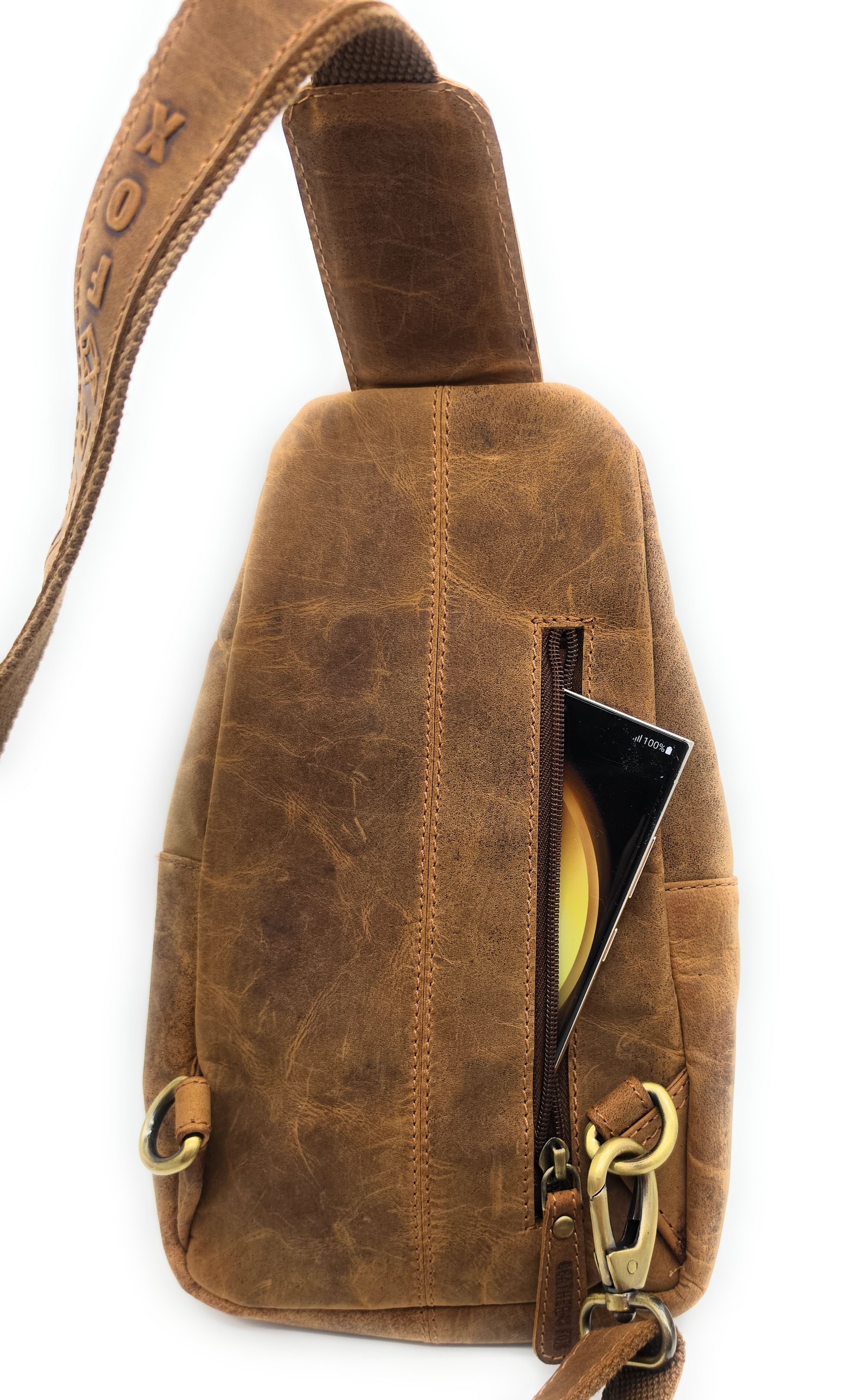Leatherfox Slingbag Echtleder – Crossbody Bag Hunterleder | Rechts & Links tragbar | Tan-Braun