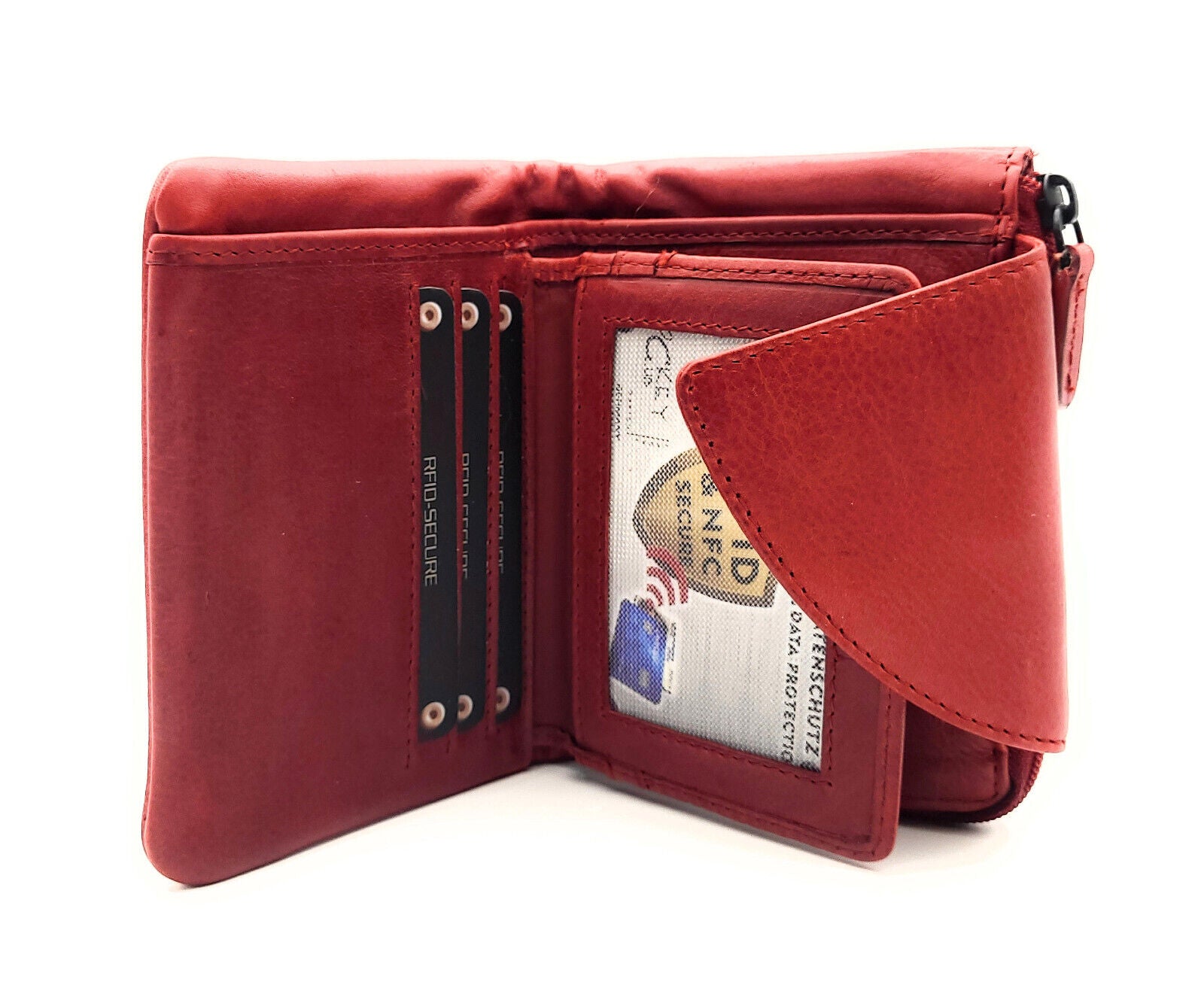 Jockey Club kompakte echt Leder Geldbörse Portemonnaie mit RFID Schutz rot