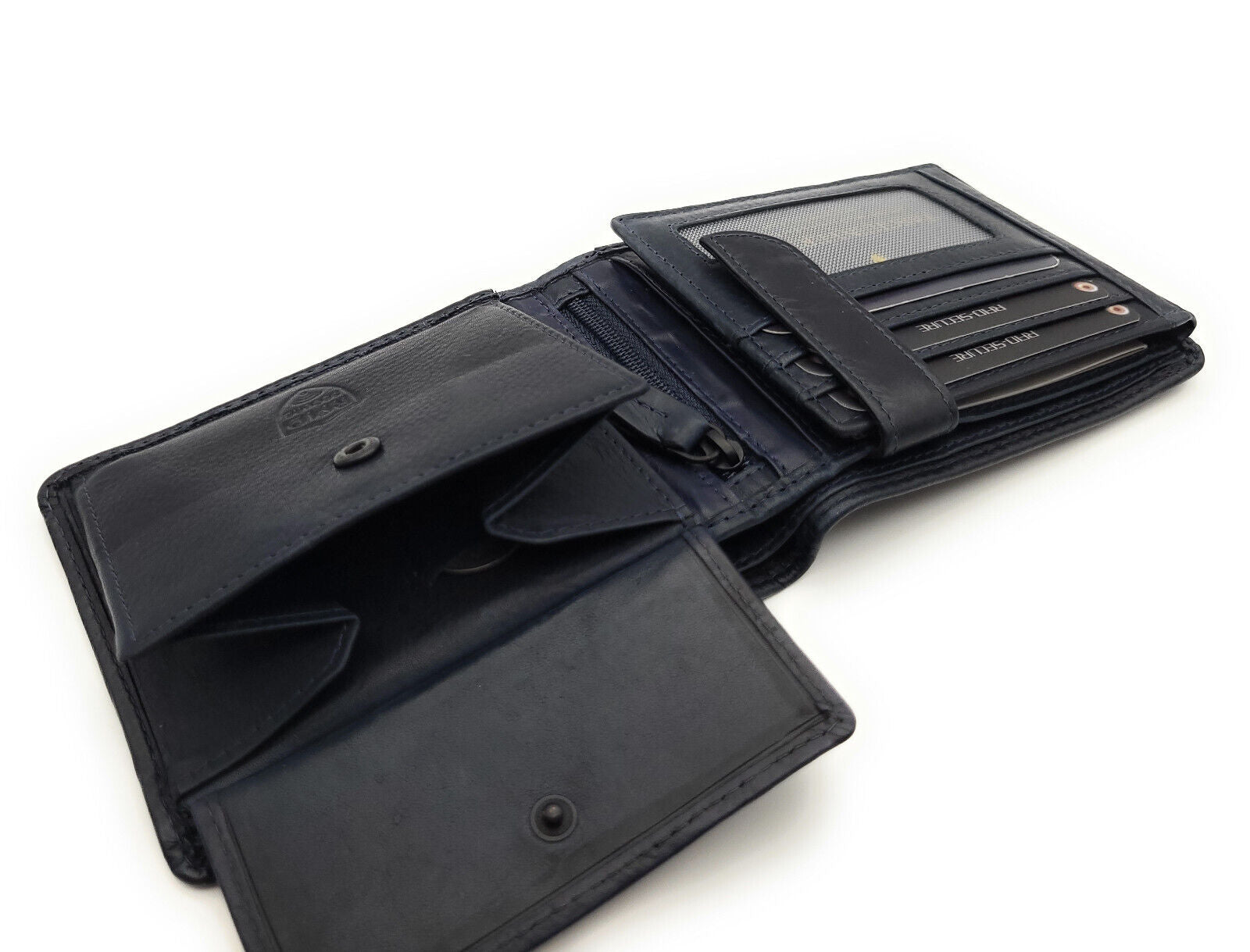 Jockey Club klassische echt Leder Geldbörse Portemonnaie mit RFID Schutz gewachstes Rindleder navy blau