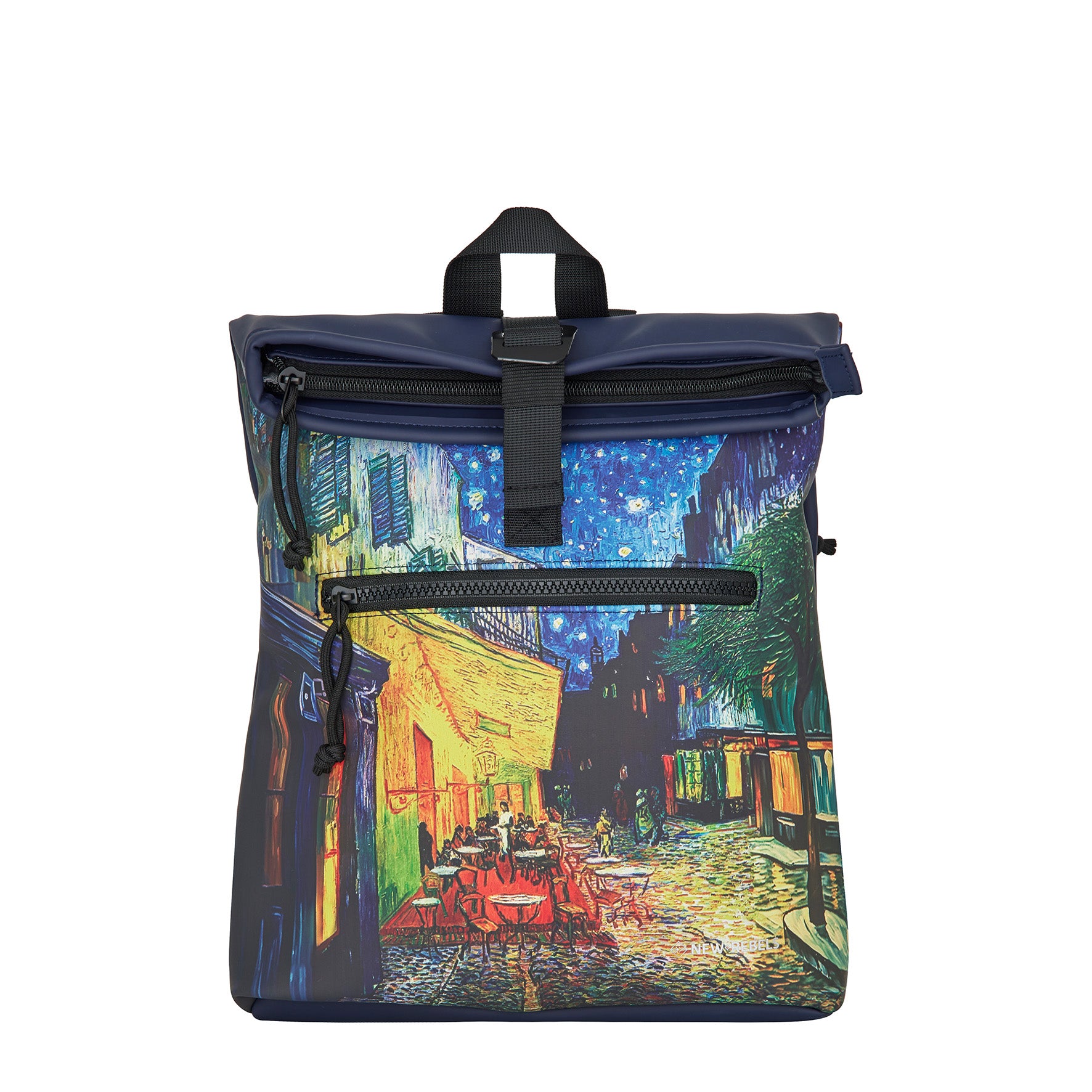 New Rebels Rolltop Cityrucksack Los Angeles – „Van Gogh Café“ – Künstlerischer Rolltop mit Gemälde-Print, Wasserabweisend & Praktisch