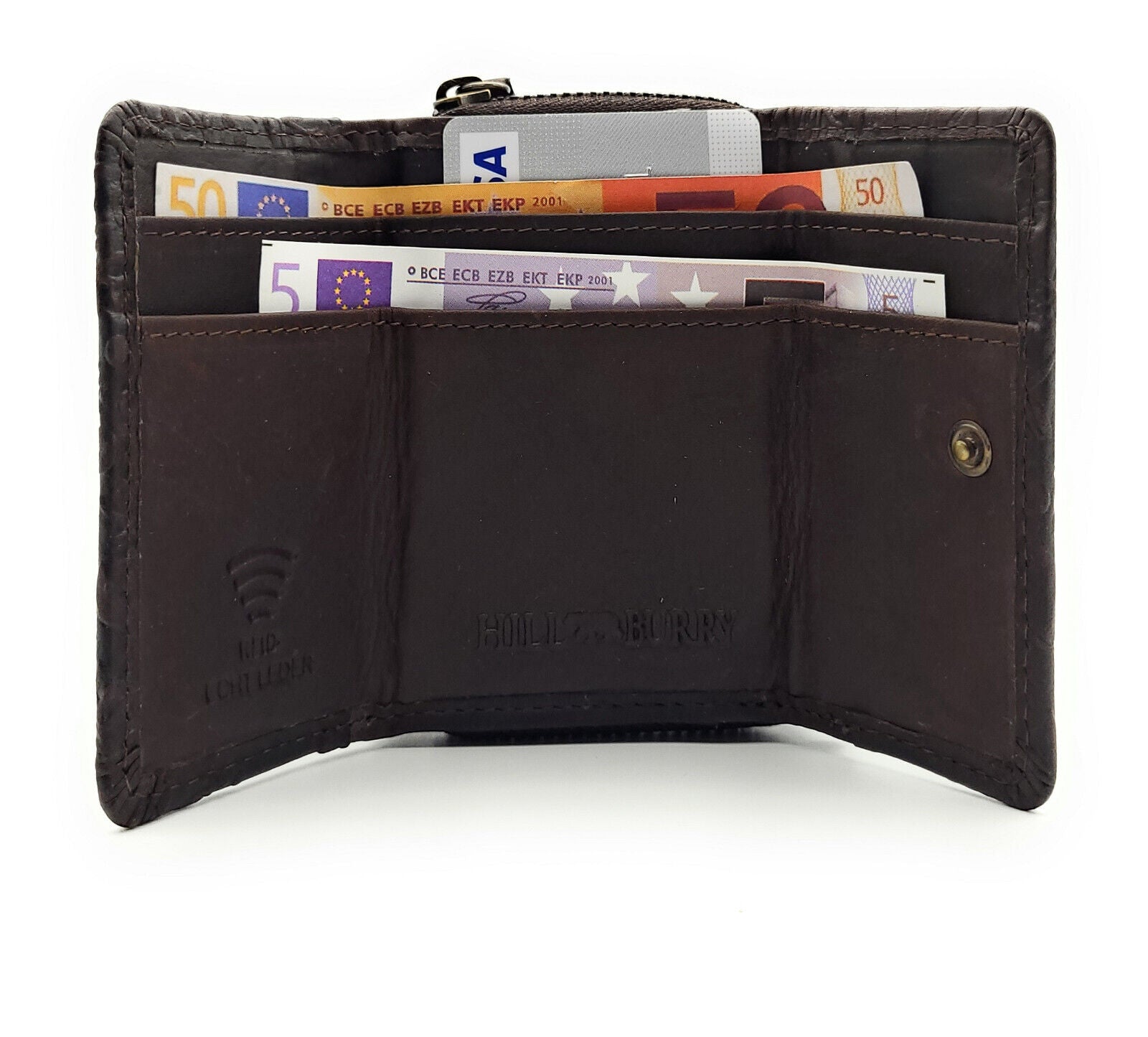 Hill Burry Mini echt Leder Damen Geldbörse Portemonnaie RFID NFC Schutz floral dunkelbraun