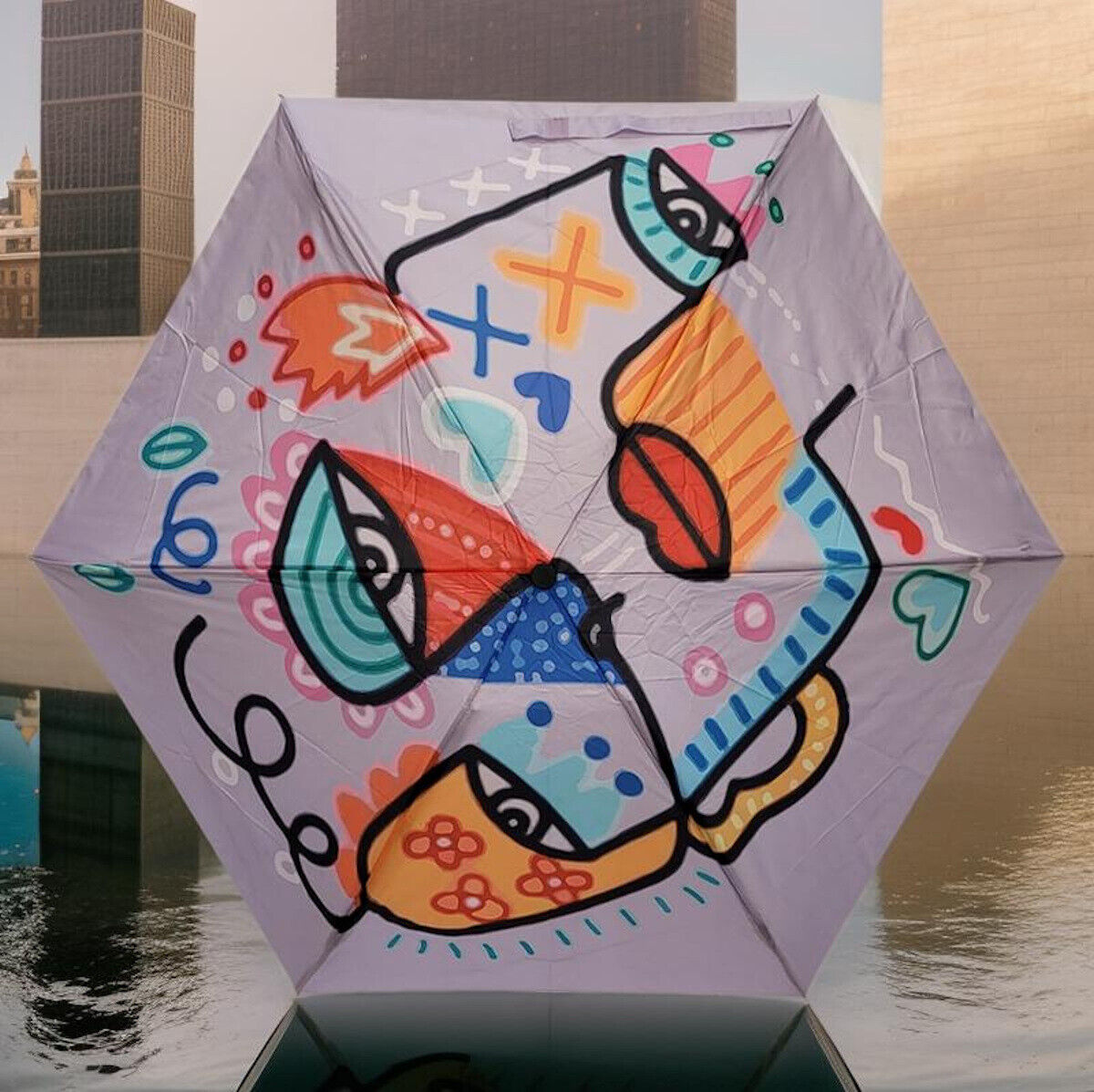 kompakter Regenschirm Taschenschirm Schirm Auf-Zu Automatik Pop Art