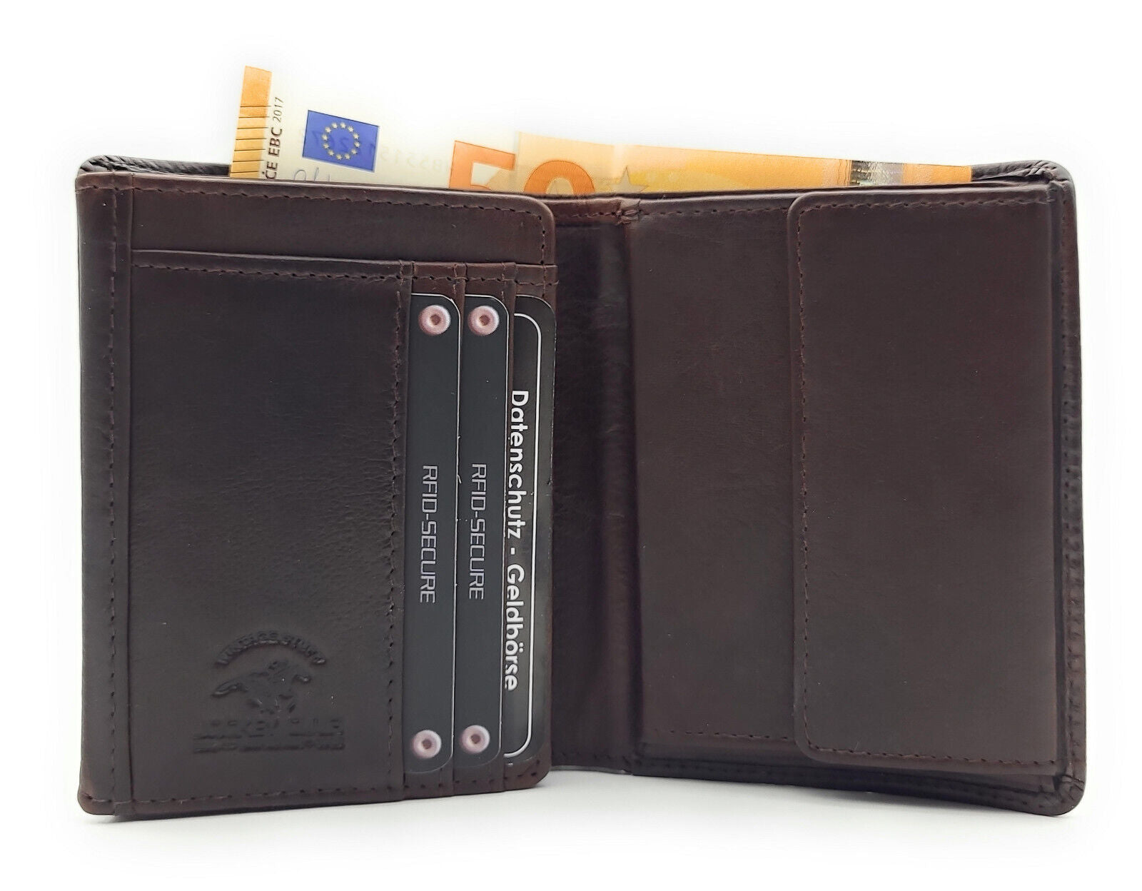 Jockey Club kompakte echt Leder Geldbörse Portemonnaie mit RFID Schutz gewachstes Rindleder braun