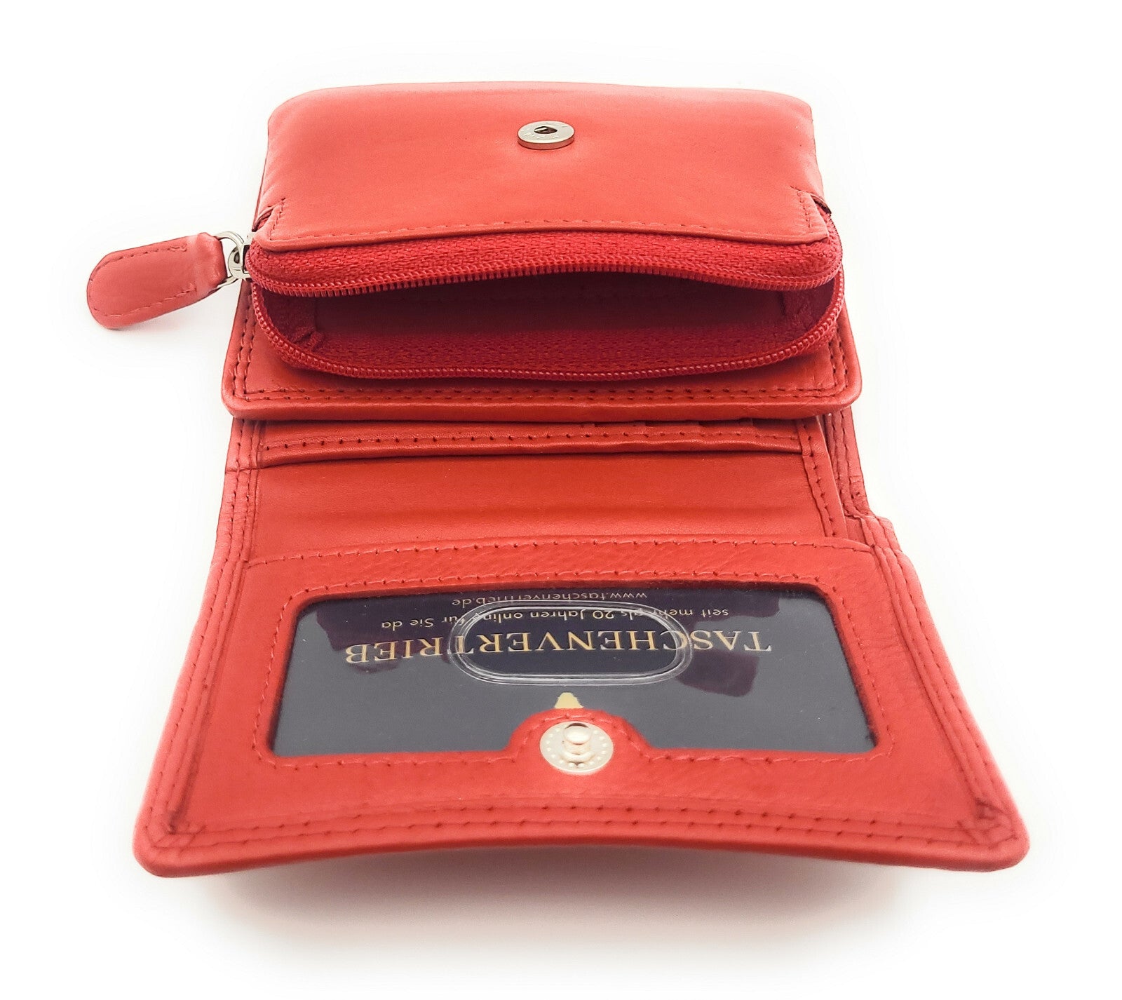 Farbenfrohe Geldbörse aus Nappaleder mit RFID-Schutz, klein & kompakt, viele Fächer Rot