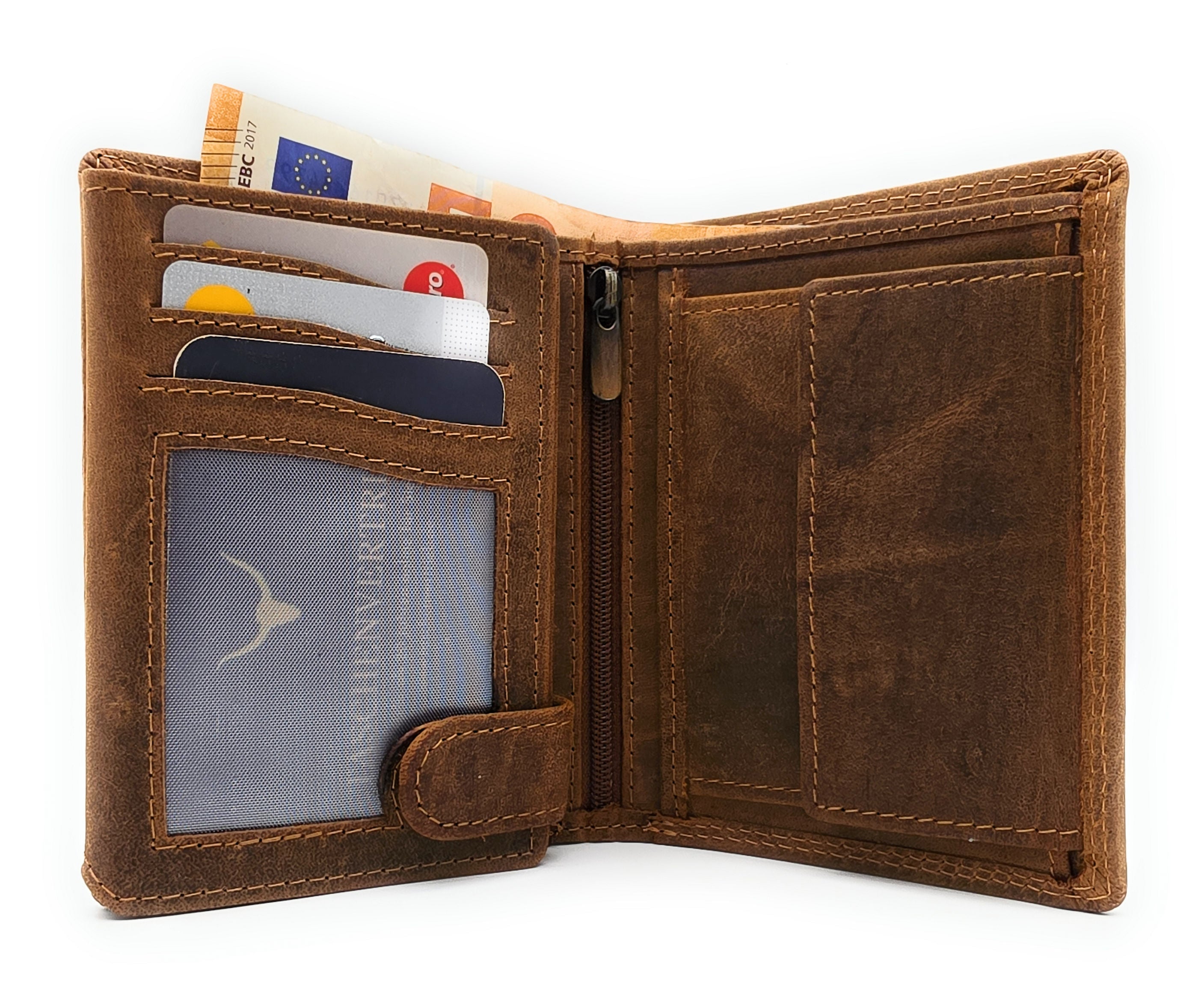 Lemasi robustes Hunterleder Portemonnaie Geldbörse RFID Blocker 19 Fächer Unisex braun