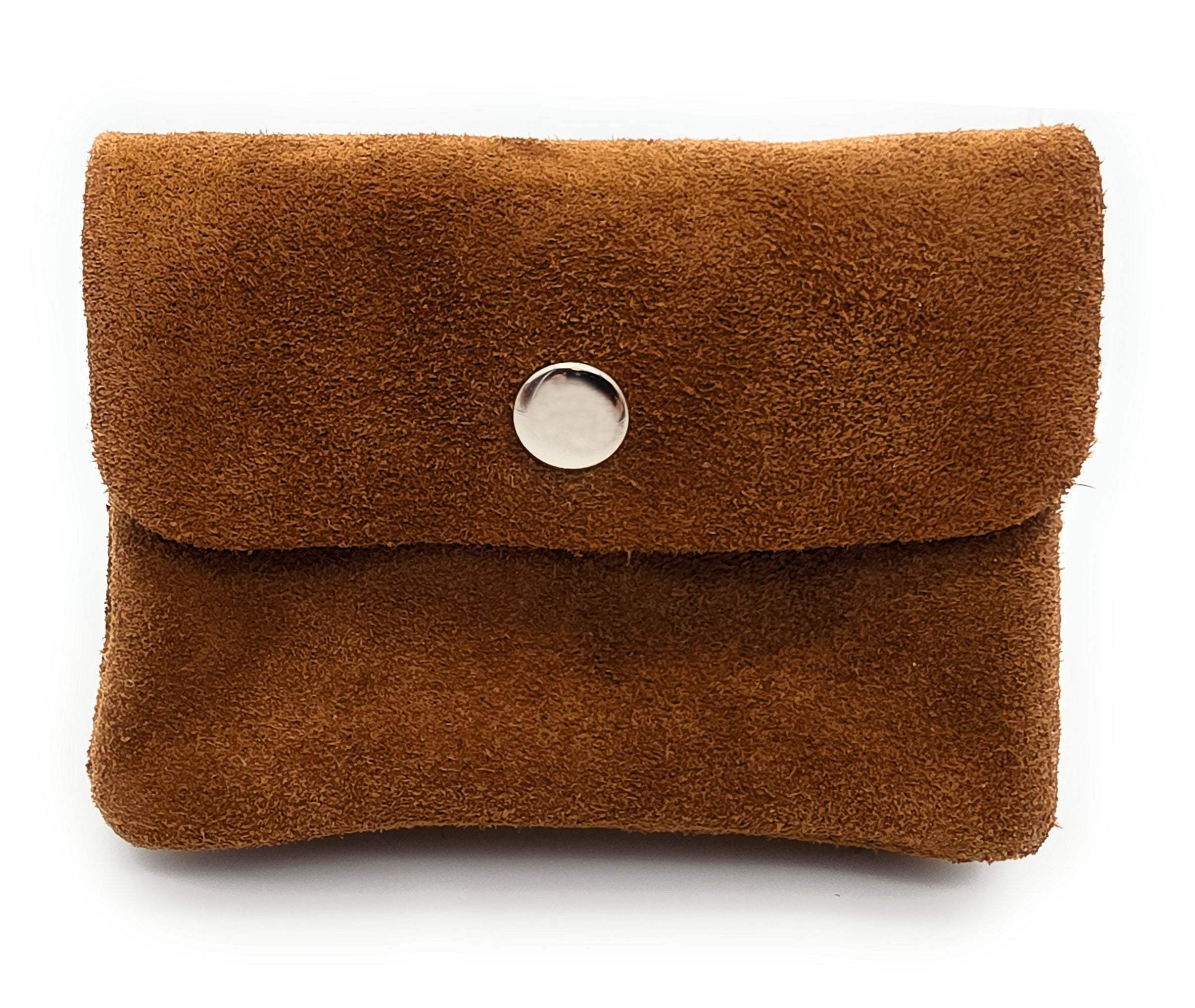 Mini Geldbörse aus echtem Rindleder – kompaktes Leder Portemonnaie Made in Italy Wildleder braun
