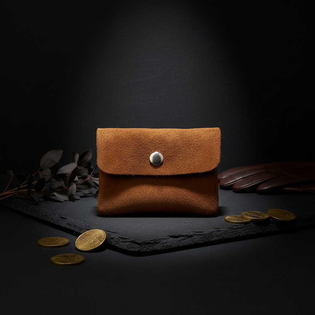 Mini Geldbörse aus echtem Rindleder – kompaktes Leder Portemonnaie Made in Italy Wildleder braun