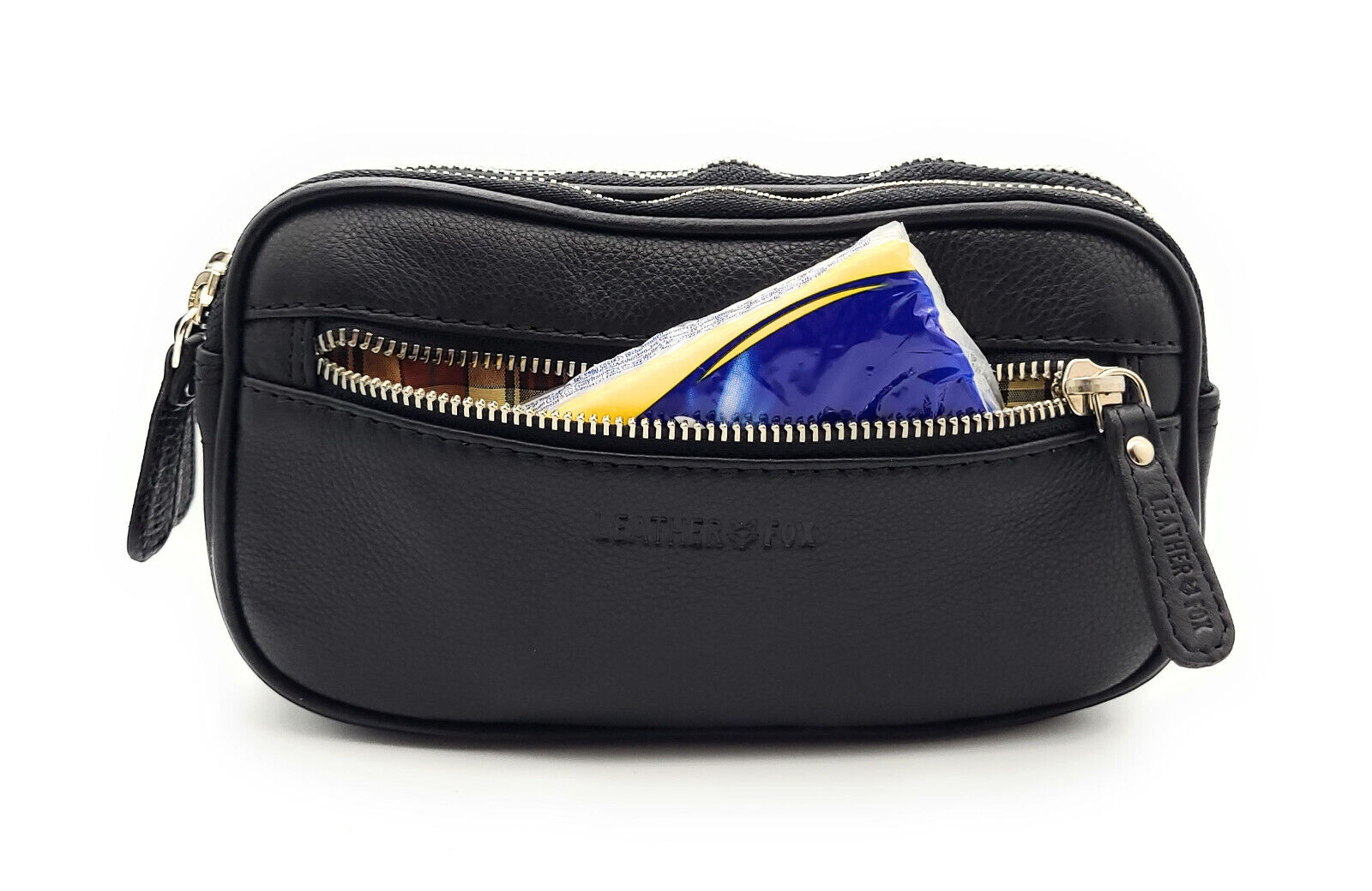 Gürteltasche Leder XXL mit 2 Hauptfächern | Bauchtasche Nappaleder Schwarz | Hüfttasche Echtleder 21cm