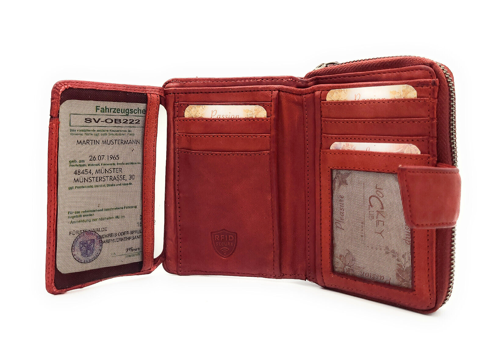 Jockey Club Damen Geldbörse Leder Rot – Vintage RFID Portemonnaie
