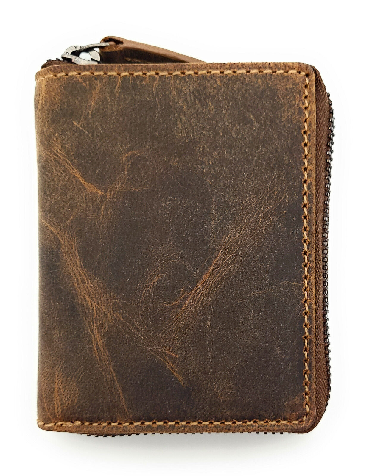 Jockey Club kompakte echt Leder Reißverschluss-Geldbörse Portemonnaie mit RFID Schutz braun