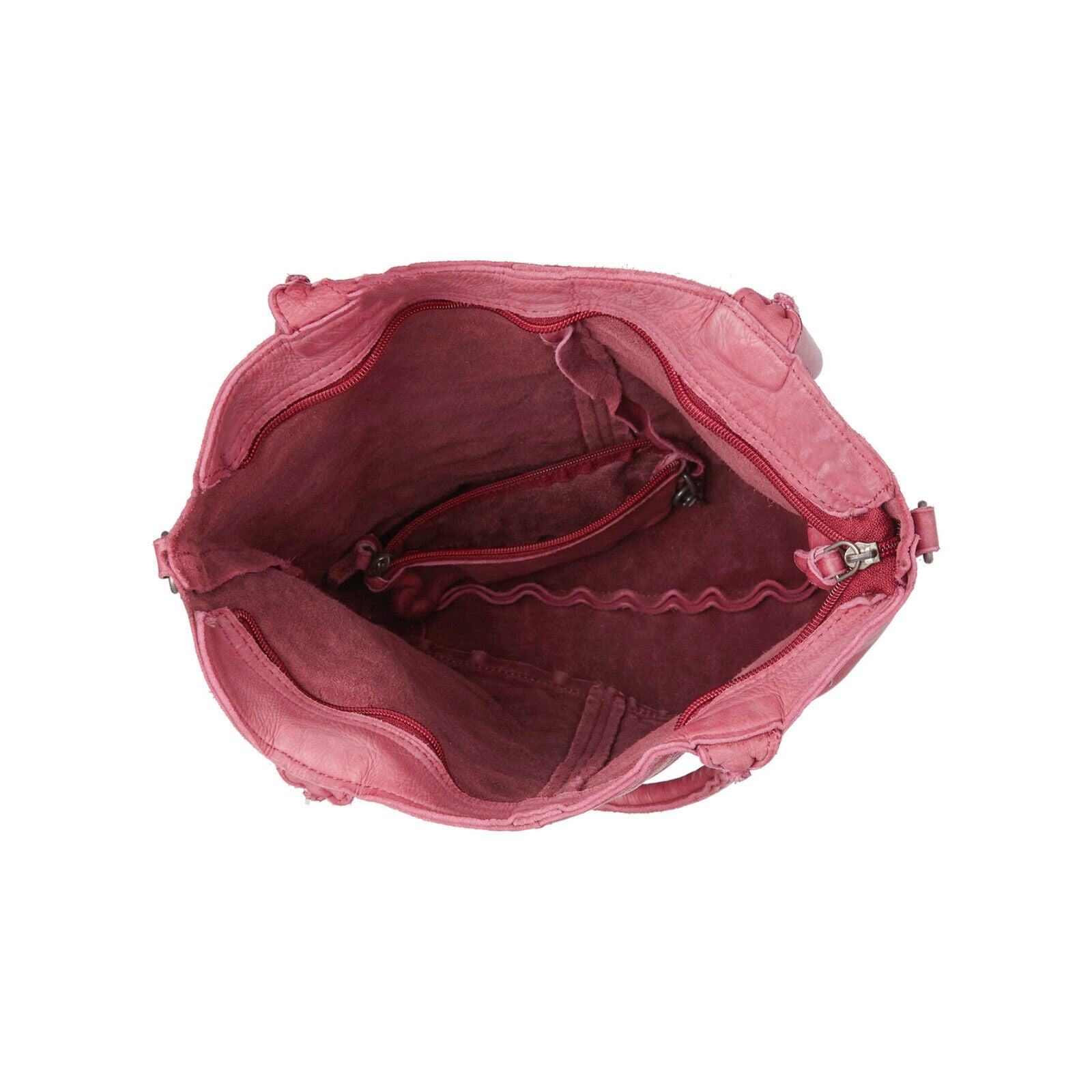 echt Leder Damen Shopper Handtasche Lederhenkel und abnehmbarer Schultergurt Amber fuchsia