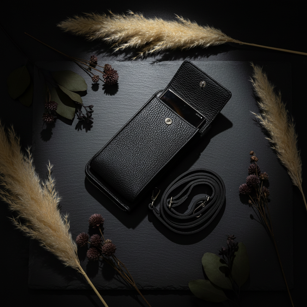 echt Leder Handytasche Smartphonetasche Geldbörse Umhängetasche made in Italy schwarz