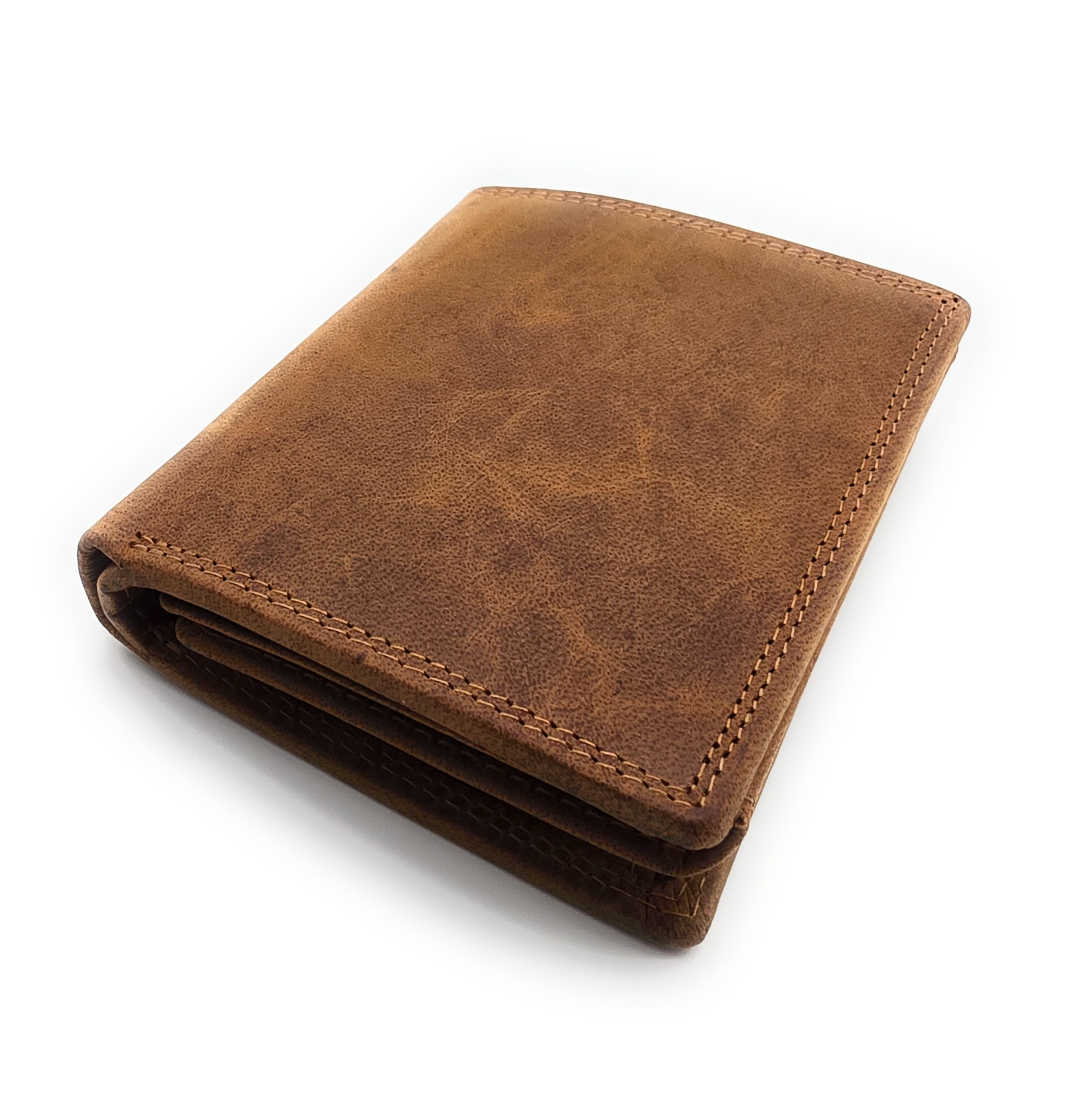 Lemasi robustes Hunterleder Portemonnaie Geldbörse RFID Blocker 19 Fächer Unisex braun
