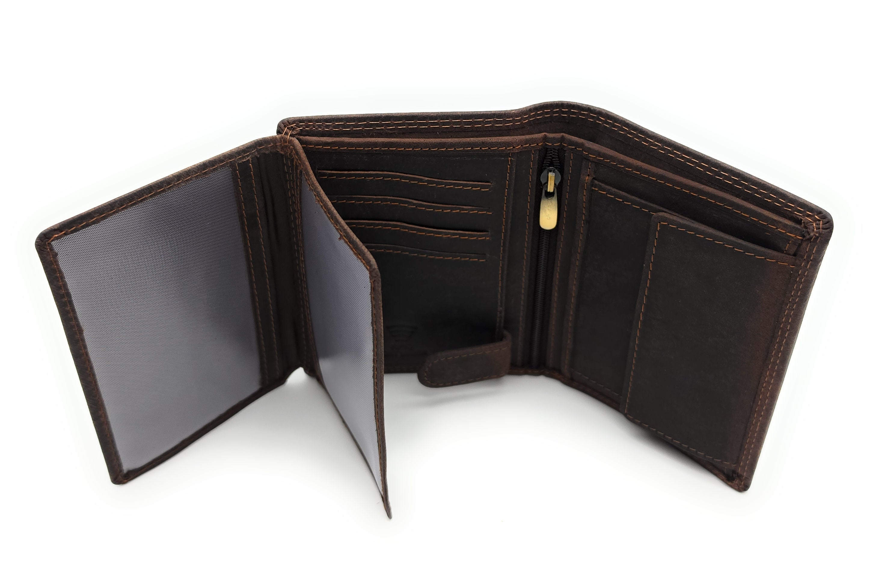 Lemasi robustes Hunterleder Portemonnaie Geldbörse RFID Blocker 19 Fächer Unisex dunkelbraun