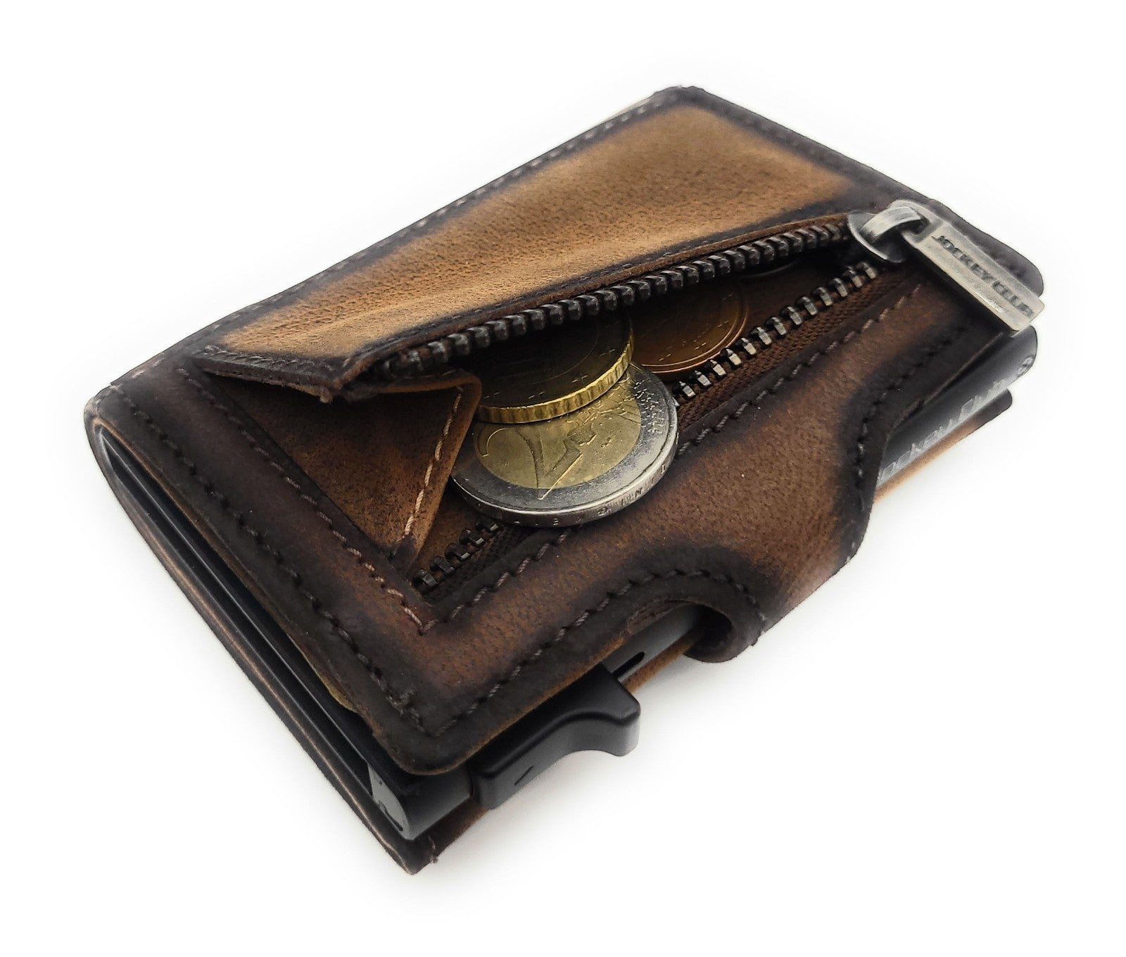 Jockey Club Slim Wallet ClipX RFID – Leder Geldbörse mit Münzfach Braun