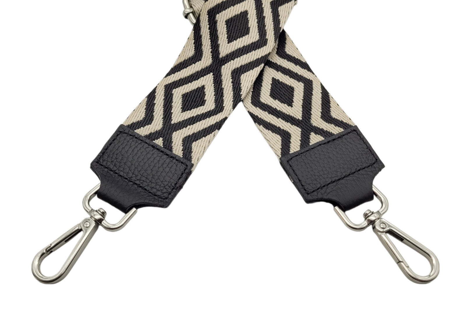 Ersatz Taschengurt Schultergurt Tragegurt Schulterriemen 5cm made in Italy schwarz beige Raute Echtleder Enden