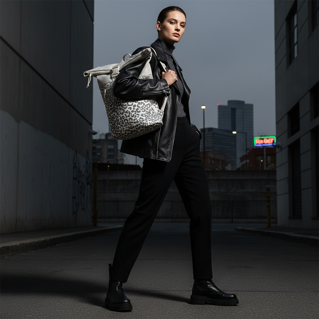 New Rebels Roll Up Rolltop Kurier Rucksack New York, wasserabweisend, Laptopfach Leopard