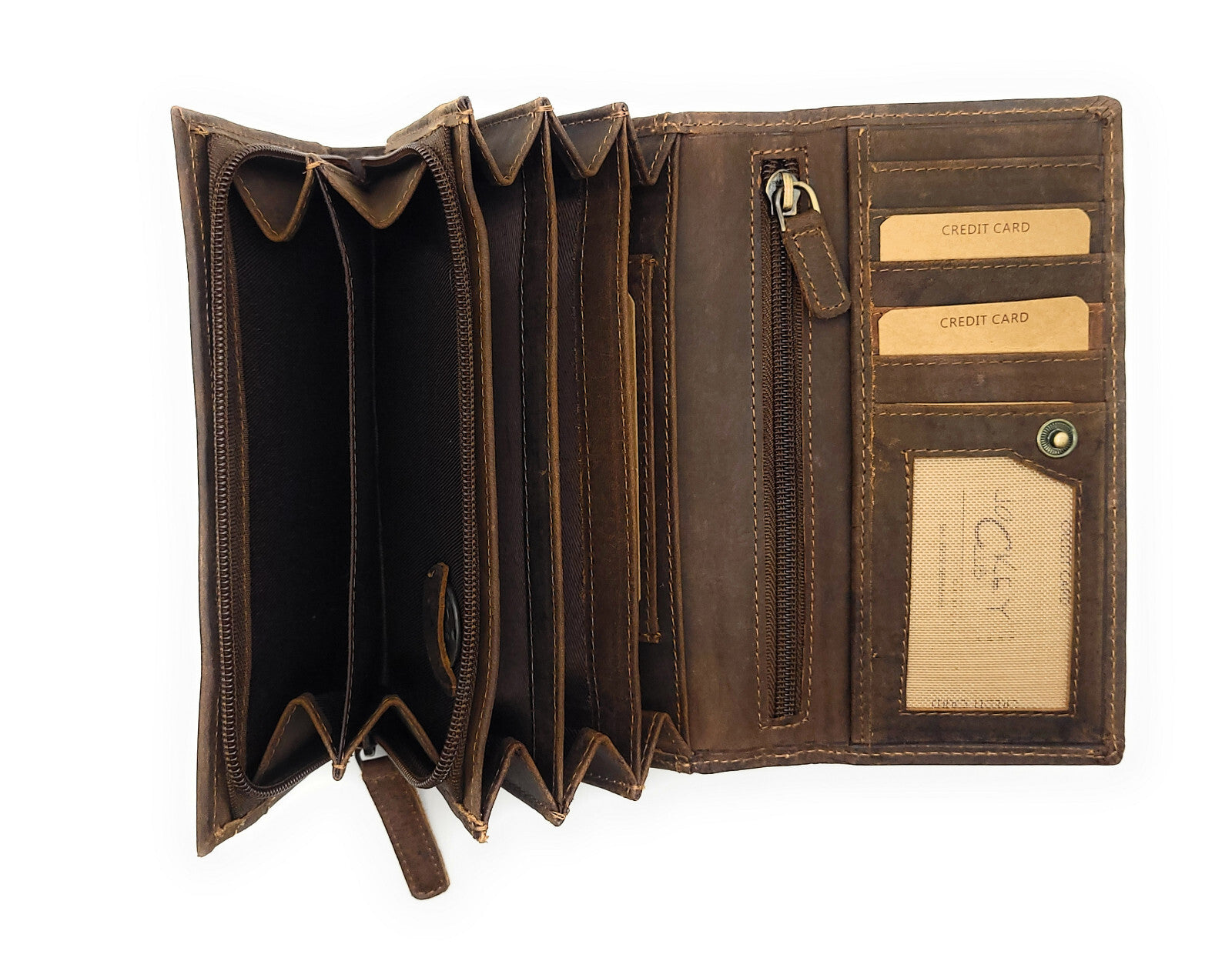 Jockey Club Damenbörse Geldbörse Hunterleder mit Katzenprägung – RFID-Schutz & viele Fächer, Braun