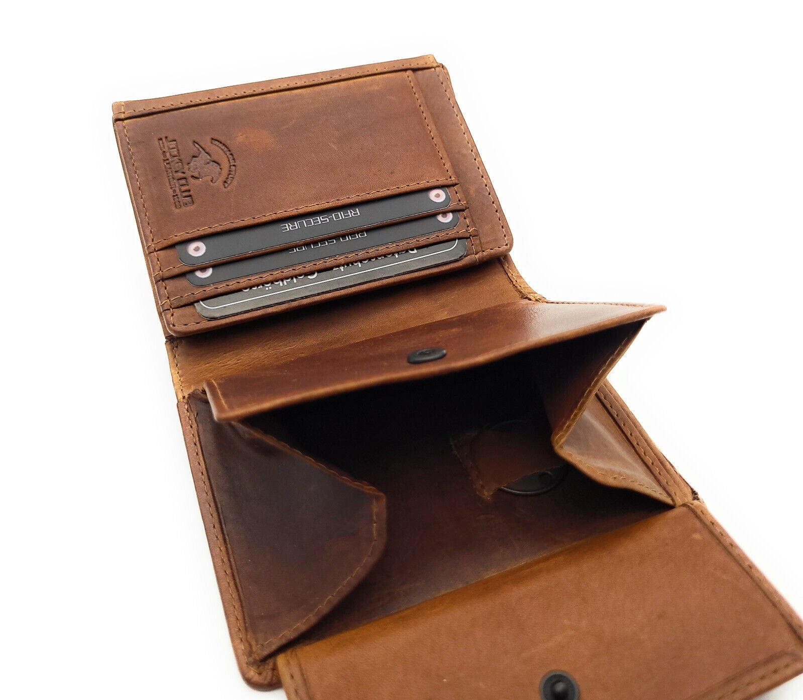 Jockey Club kompakte echt Leder Geldbörse Portemonnaie mit RFID Schutz gewachstes Rindleder cognac