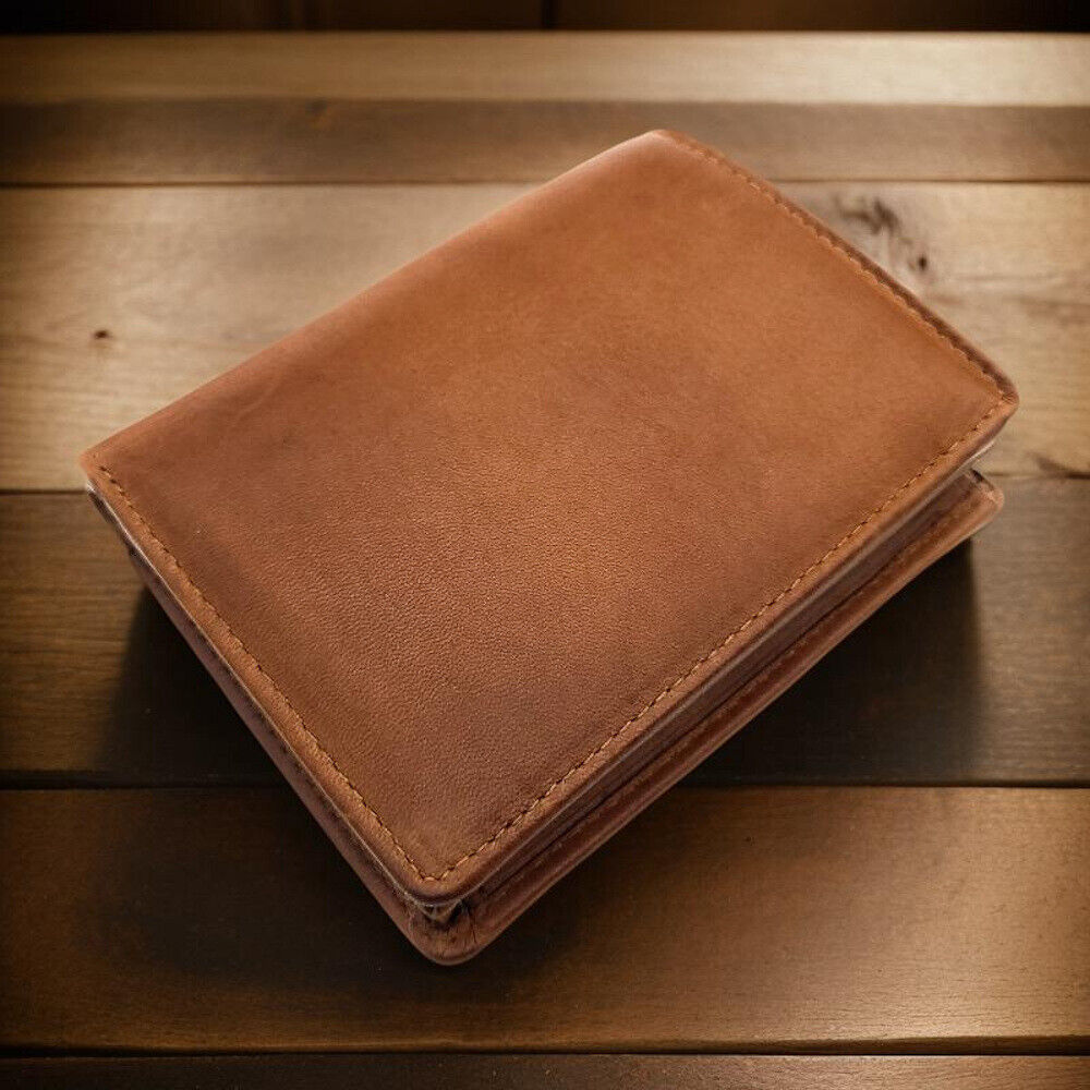 Jockey Club kompakte echt Leder Geldbörse Portemonnaie mit RFID Schutz gewachstes Rindleder cognac