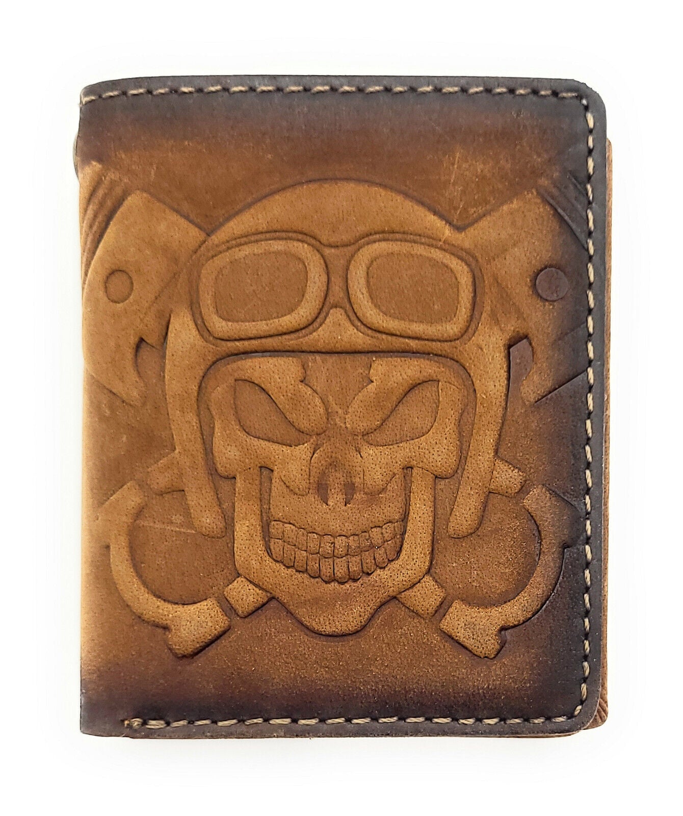 Jockey Club echt Leder Mini Geldbörse Portemonnaie 3D Totenkopf mit RFID Schutz