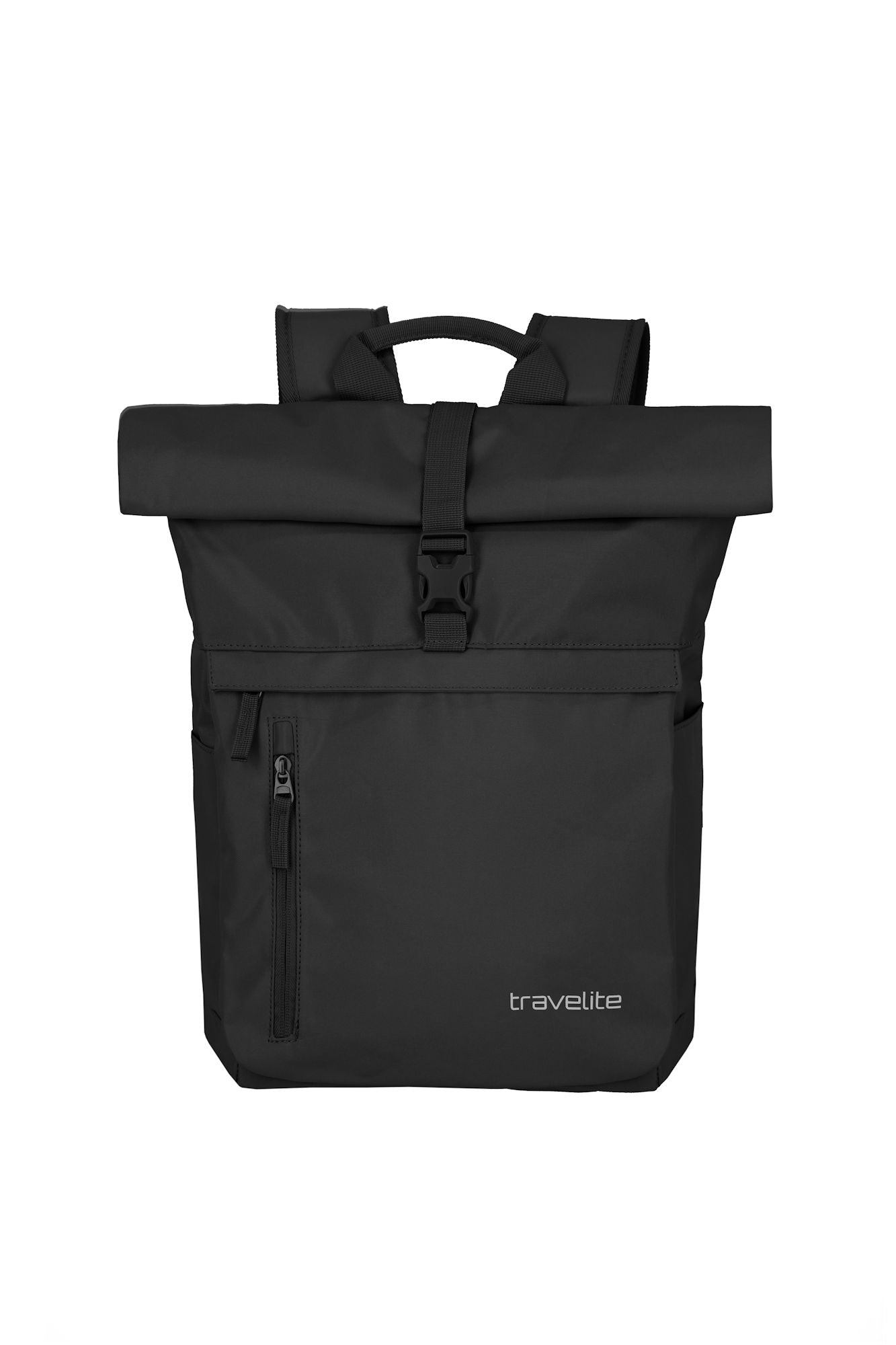 Travelite Basic Rollup Kurierrucksack mit Laptopfach (15,6") – 35L Volumen, Trolley-kompatibel schwarz