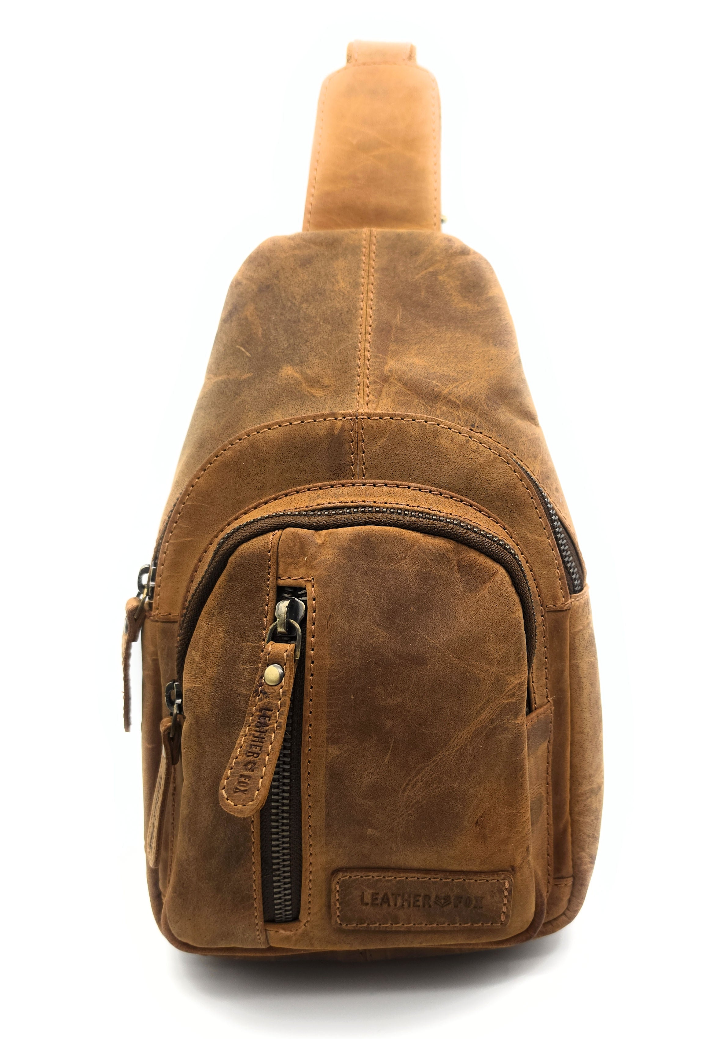 Leatherfox Slingbag Echtleder – Crossbody Bag Hunterleder | Rechts & Links tragbar | Tan-Braun