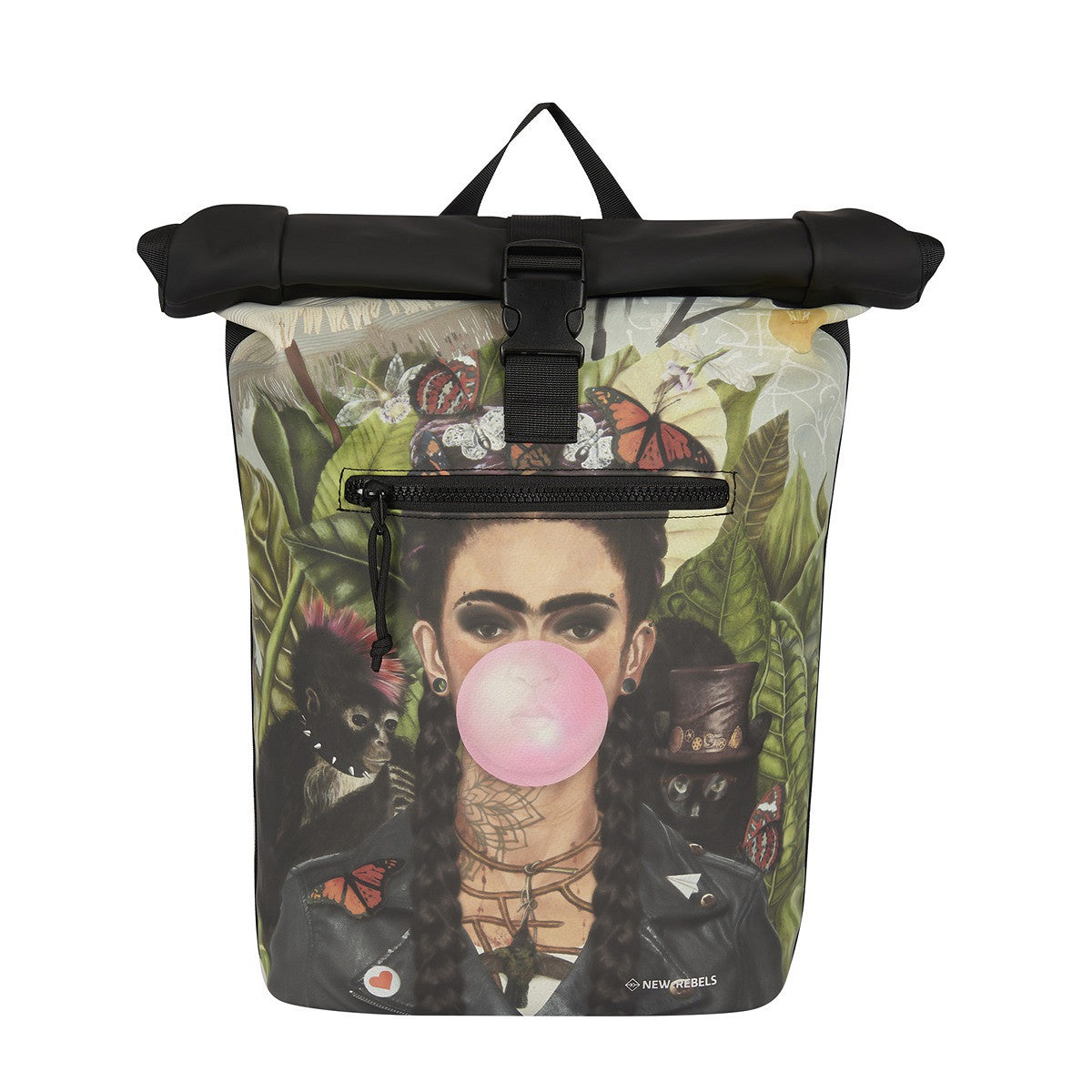 New Rebels Rucksack New York – Stylischer Rolltop mit Kunstmotiv Bubblegum, wasserabweisend & praktisch