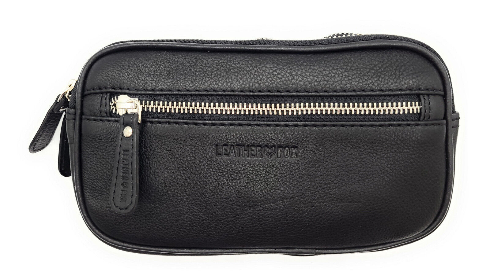 Gürteltasche Leder XXL mit 2 Hauptfächern | Bauchtasche Nappaleder Schwarz | Hüfttasche Echtleder 21cm