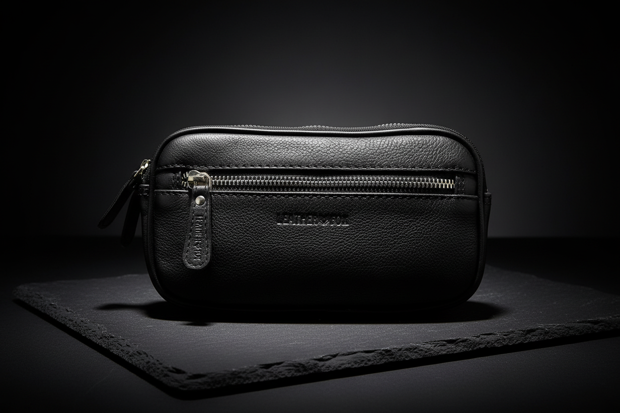 Gürteltasche Leder XXL mit 2 Hauptfächern | Bauchtasche Nappaleder Schwarz | Hüfttasche Echtleder 21cm