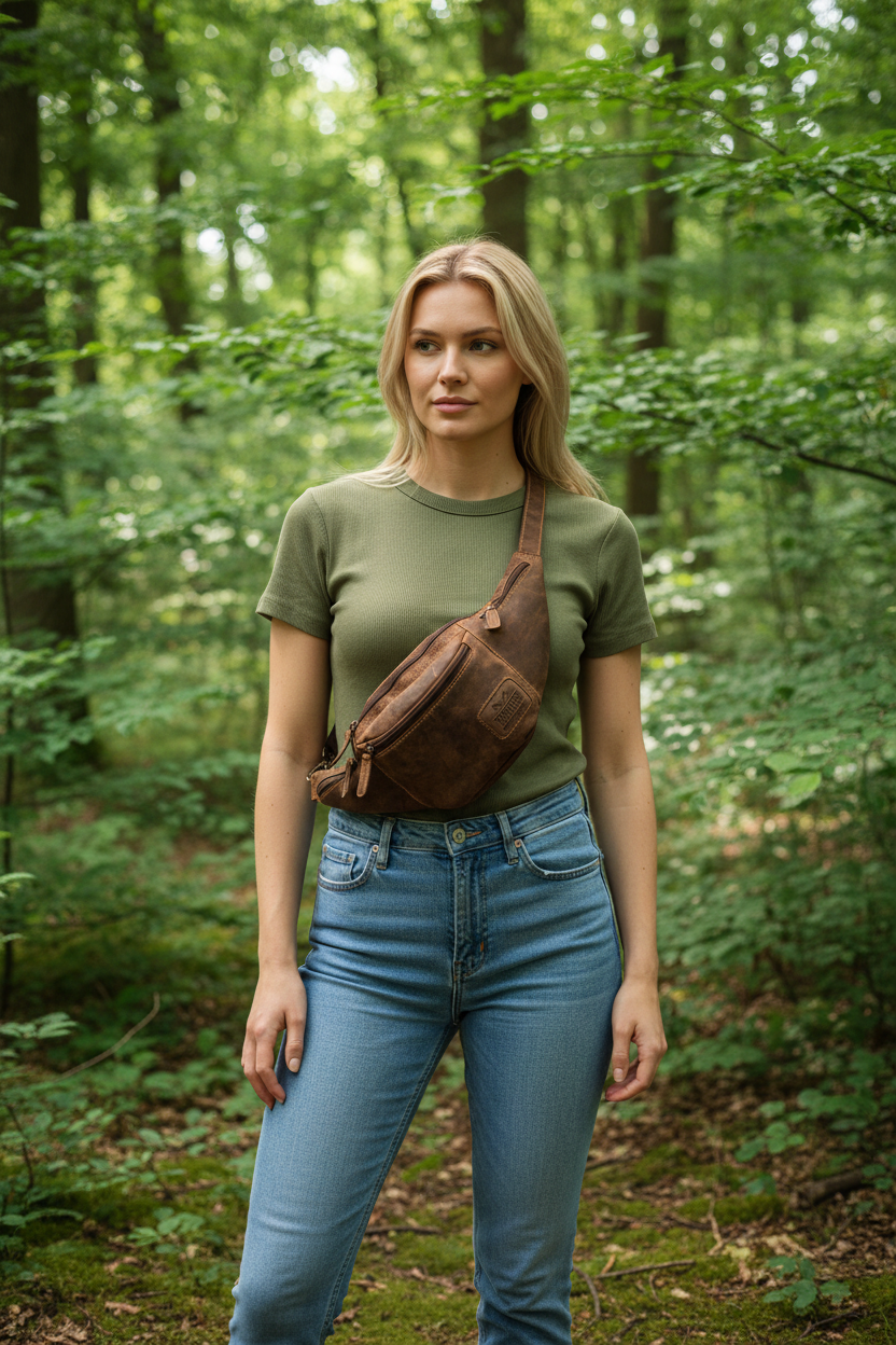 Hunters Bauchtasche aus Hunterleder – robuste Leder-Gürteltasche mit 5 Fächern & verstellbarem Hüftgurt