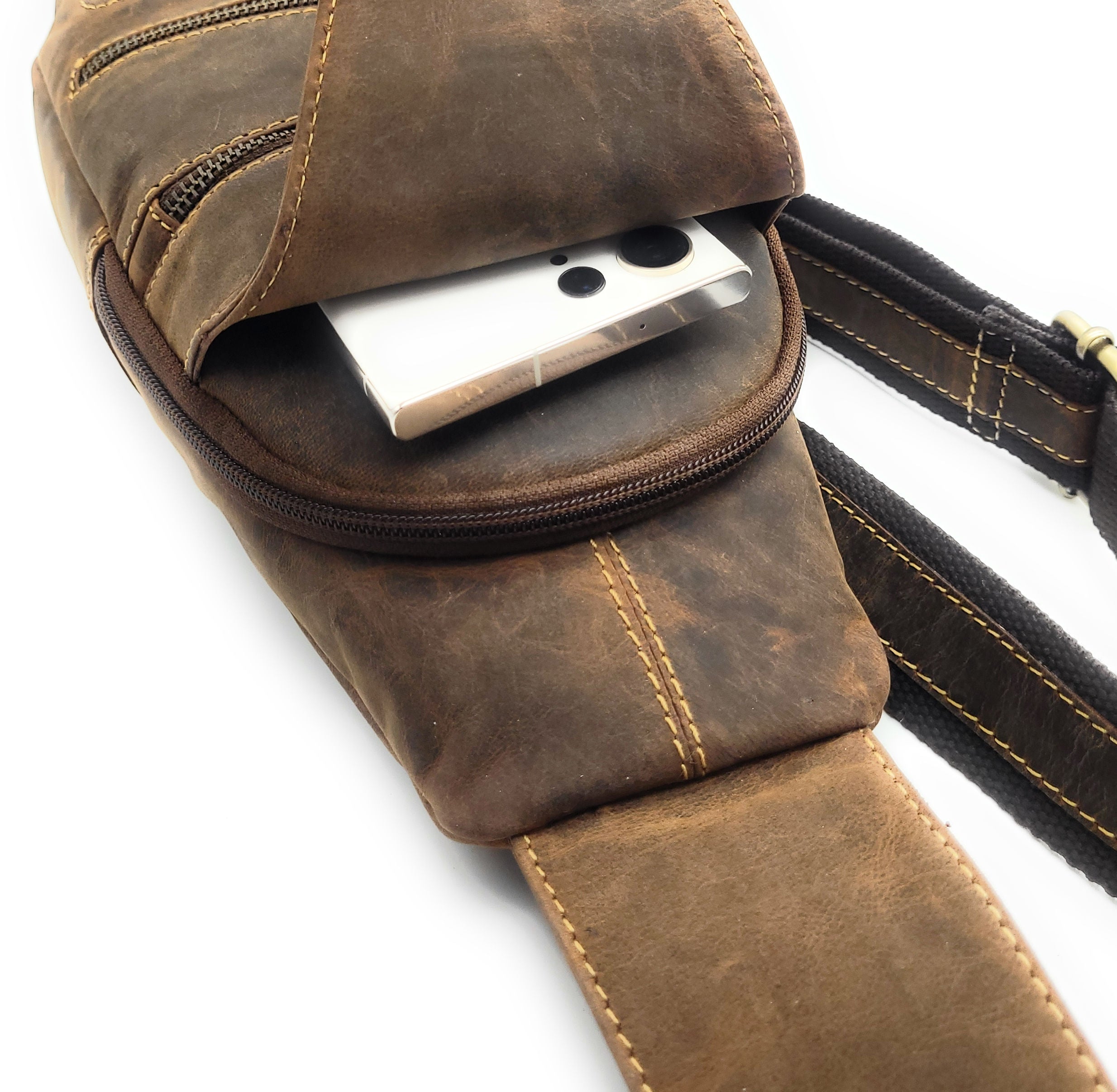 Hunters Leder Crossbag Hunterleder – Umhängetasche Slingbag mit Mehrfachfächern