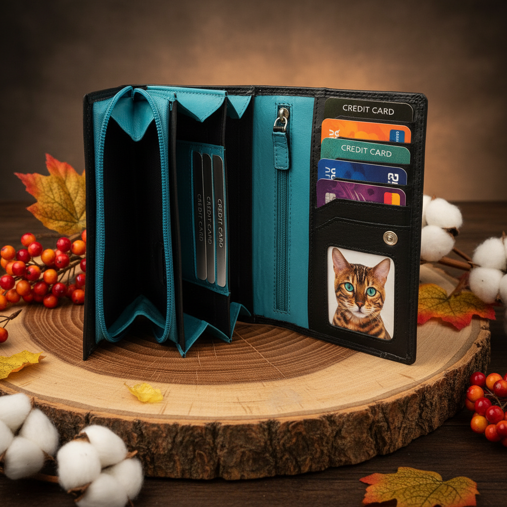 Jockey Club Echt Leder Damen Geldbörse RFID Schutz – Portemonnaie Bicolor Schwarz/Türkis – Viele Fächer, Druckknopf, Reißverschluss, großes Münzfach