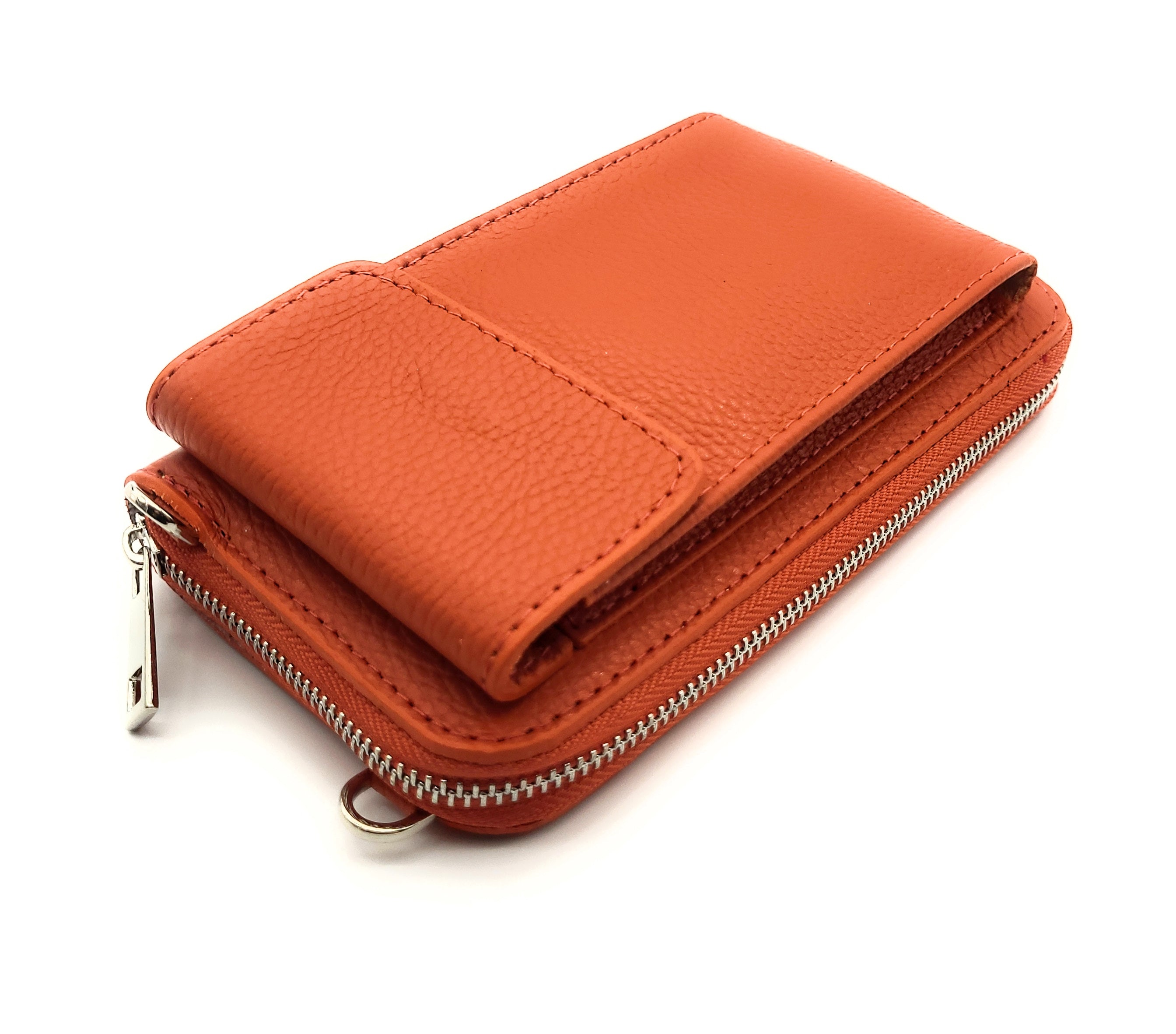 Leder Handytasche mit Geldbörse | Smartphone Umhängetasche Made in Italy amber orange