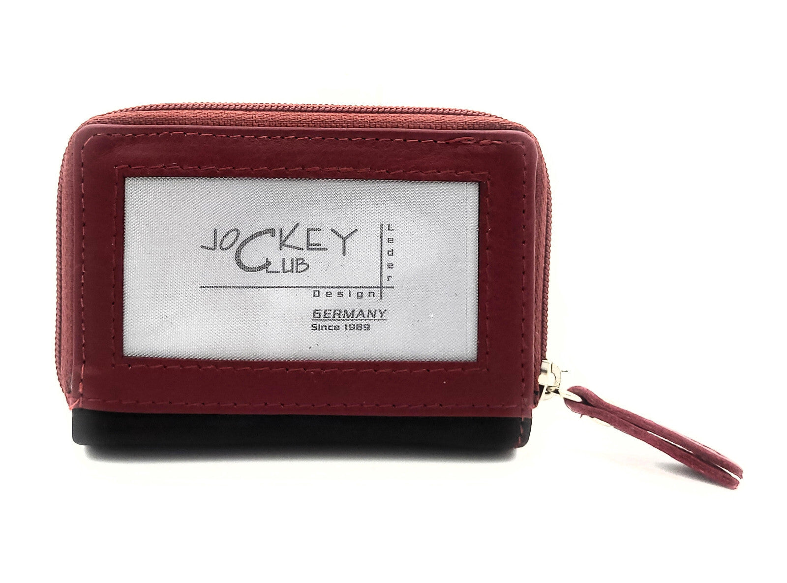 Jockey Club Mini-Geldbörse aus Leder mit RFID-Schutz & Pferde-Stickerei – kompakt & stilvoll schwarz rot