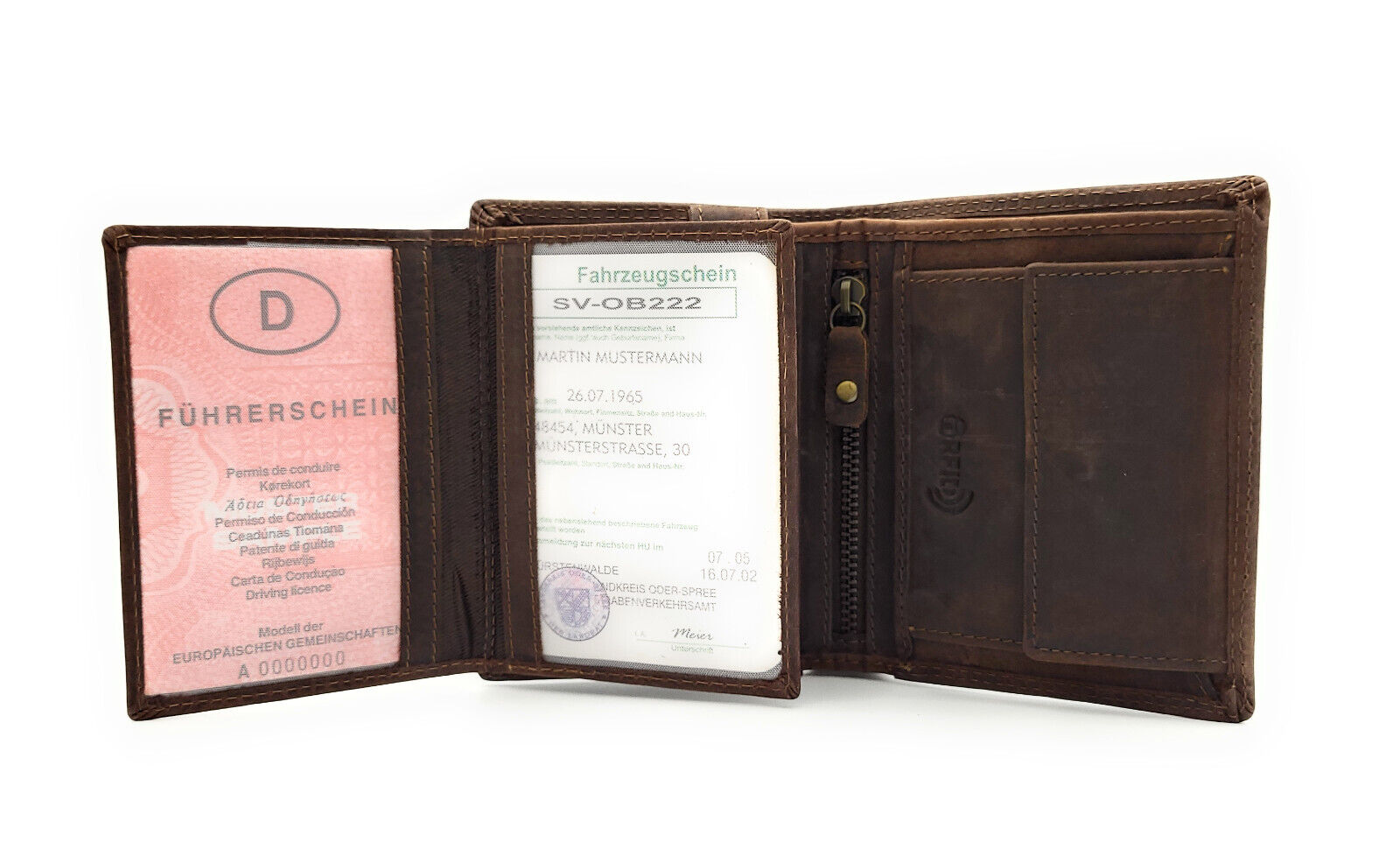 Jockey Club Basic echt Büffel Voll-Leder Geldbörse Portemonnaie Geldbeutel mit RFID NFC Schutz dunkelbraun