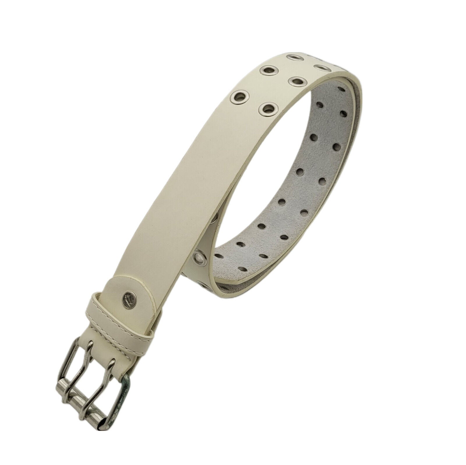 2-Loch Nietengürtel Ösen Gürtel Jeansgürtel Damen Herren echt Leder & PU 125cm weiß (110cm Bundweite)
