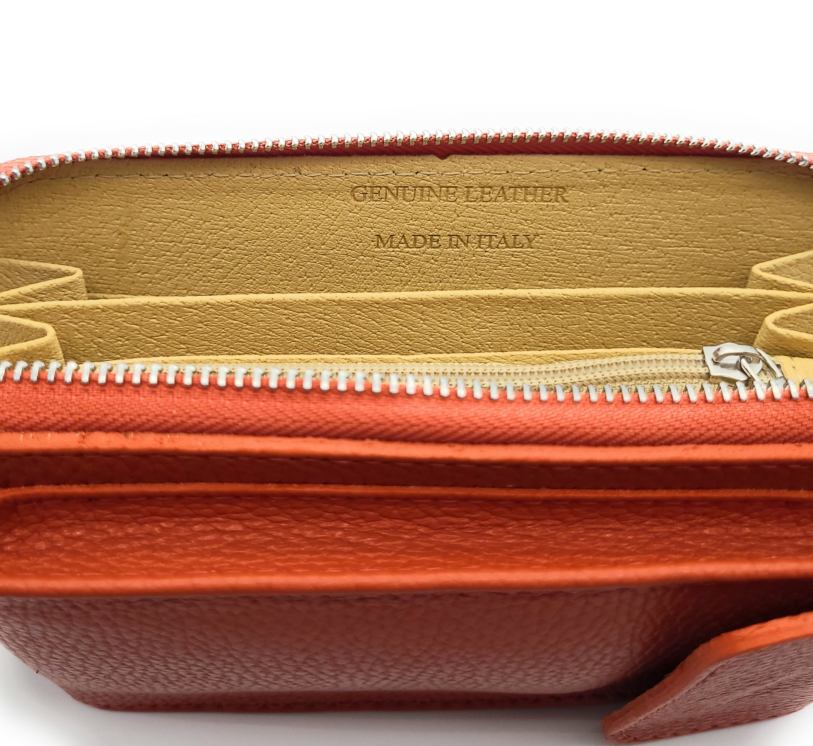 Leder Handytasche mit Geldbörse | Smartphone Umhängetasche Made in Italy amber orange