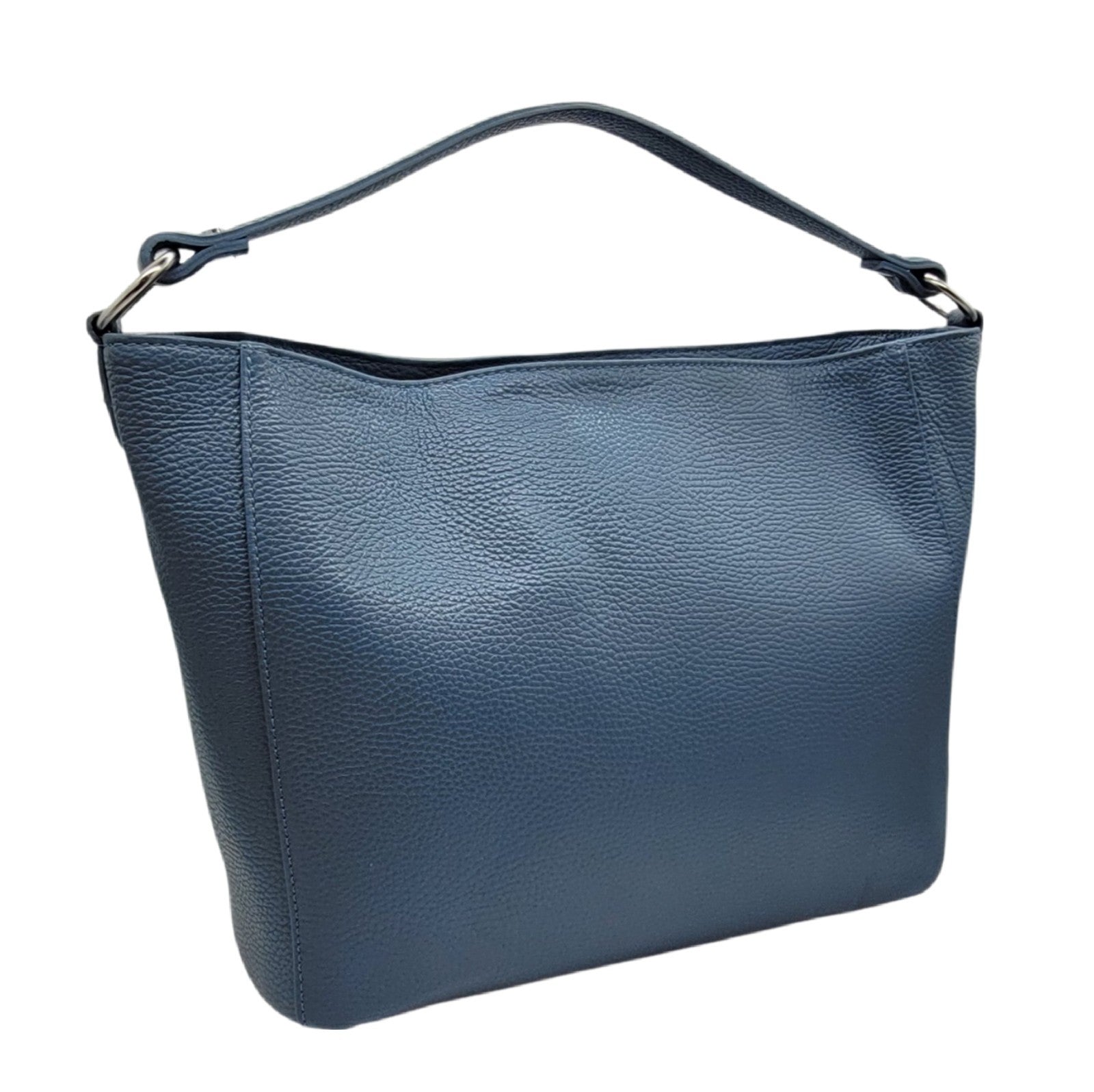 Elegante Damen-Handtasche aus Echtleder Blau-Grau – Made in Italy – Schultergurt, Reißverschluss & Innenfächer