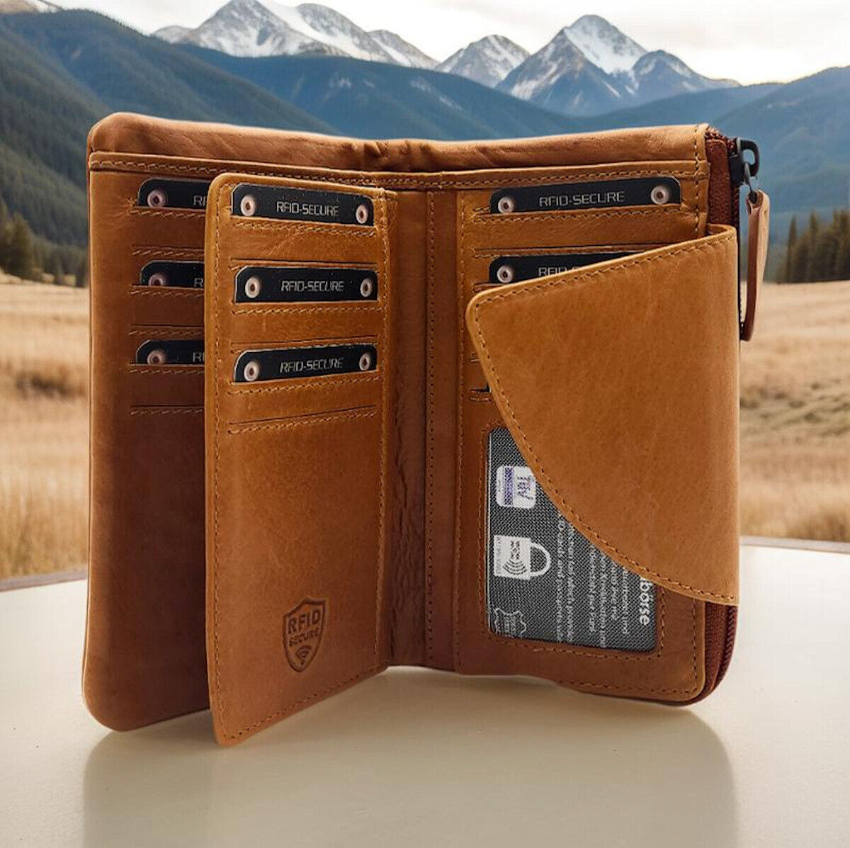 Jockey Club echt Leder Geldbörse Portemonnaie Geldbeutel mit RFID Schutz cognac