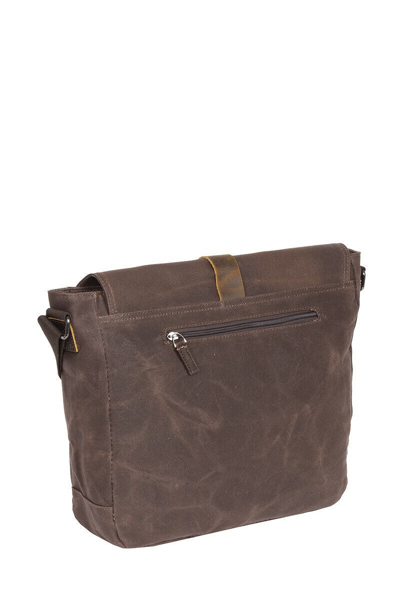 Mustang Houston Messenger Bag Handtasche aus heavy waxed Canvas und echtem Leder Laptopfach