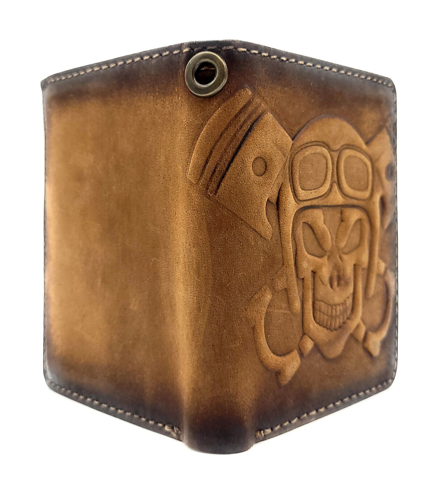 Jockey Club echt Leder Mini Geldbörse Portemonnaie 3D Totenkopf mit RFID Schutz