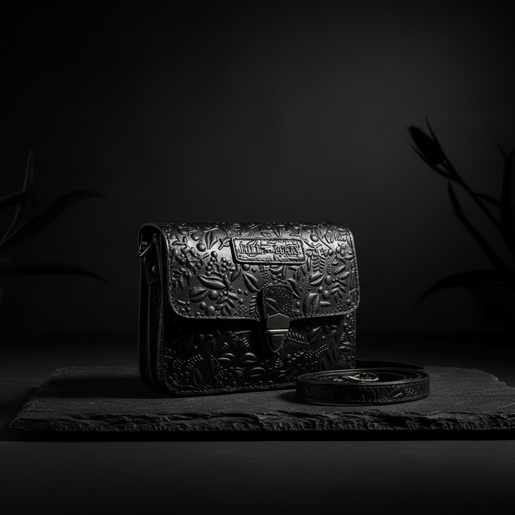 Hill Burry Damen Gürteltasche – Echtleder, floral geprägt, Schwarz