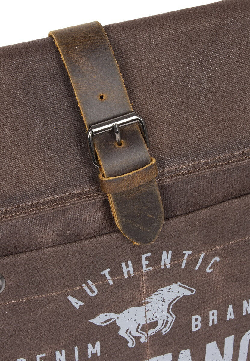 Mustang Houston Messenger Bag Handtasche aus heavy waxed Canvas und echtem Leder Laptopfach