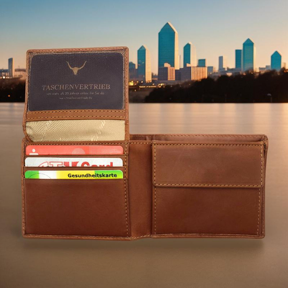 Esquire kompakte echt Leder Geldbörse Portemonnaie mit RFID Schutz "Dallas" braun