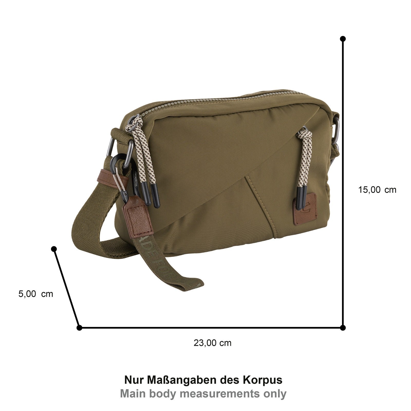 camel active Aurum Camera Bag Umhängetasche recyceltes Nylon 23cm, abwaschbar, Schulterriemen, khaki