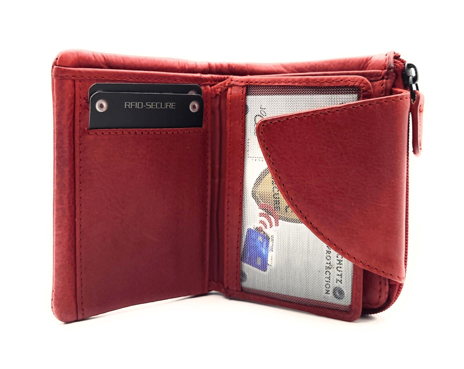 Jockey Club kleine echt Leder Geldbörse Portemonnaie mit RFID Schutz gewachstes Rindleder rot